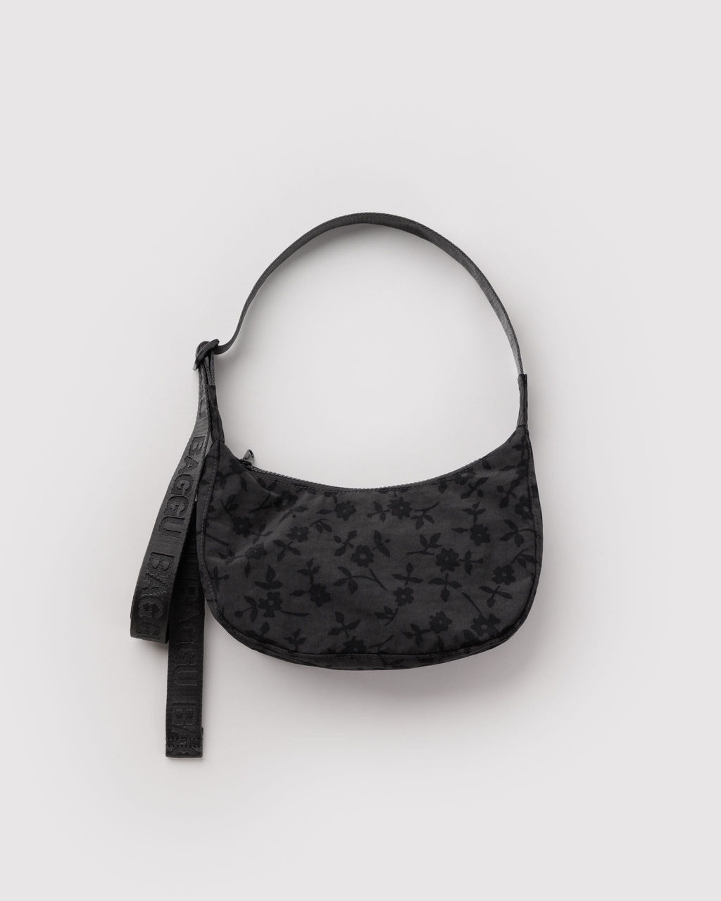 Small Nylon Crescent Bag - Charcoal Ditsy Floral