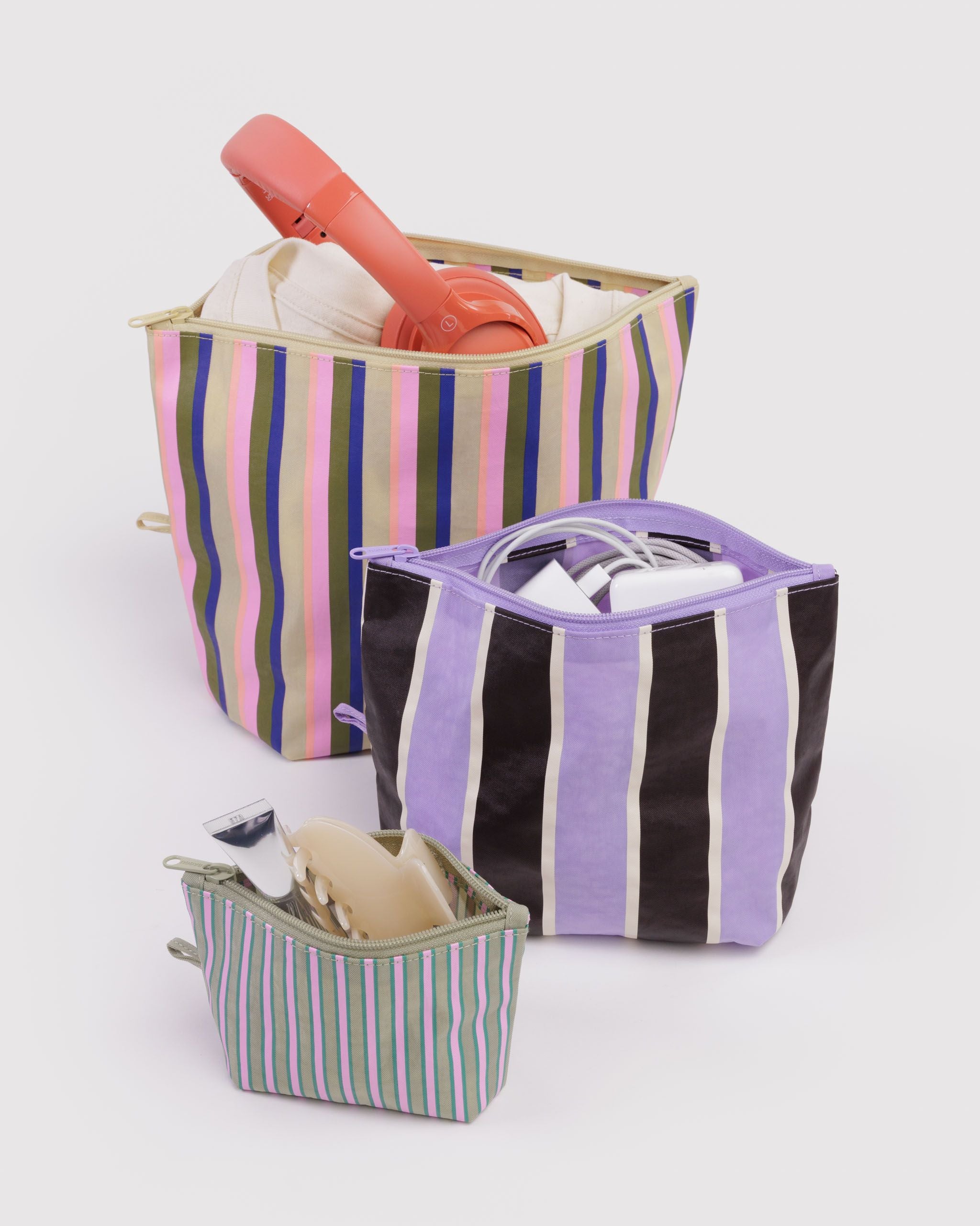 Go Pouch Set in Candy Shop Stripes - Easy Packing and Storage