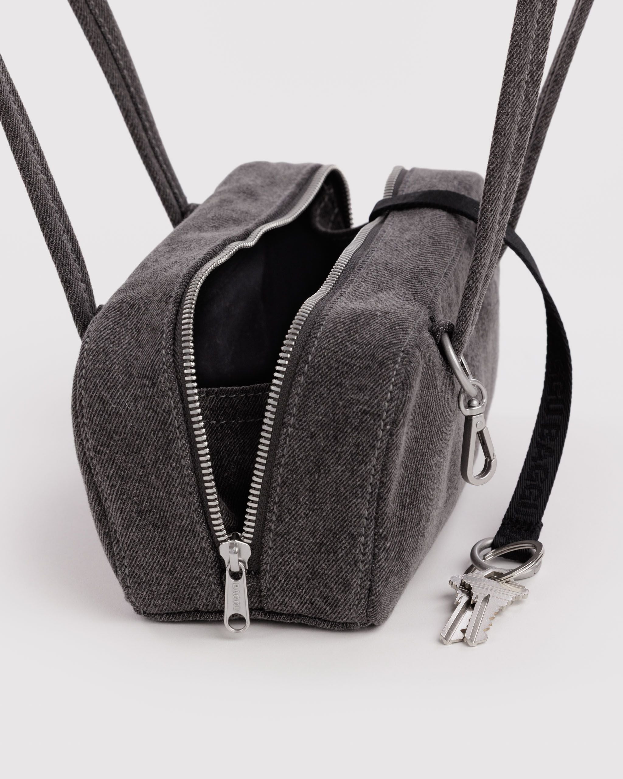 Small Denim Bowler Bag in Washed Black Denim