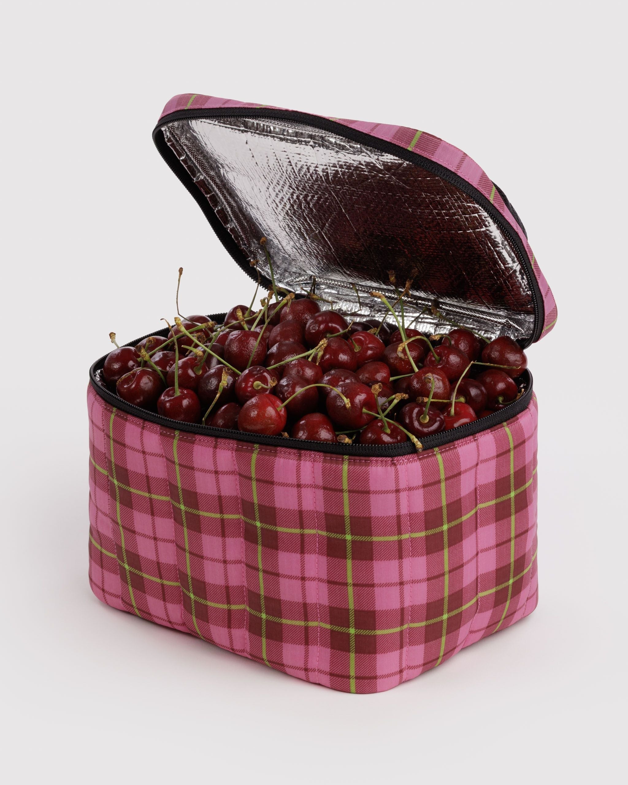 Puffy Lunch Bag in Azalea Pink Tartan - Insulated Meal Carry