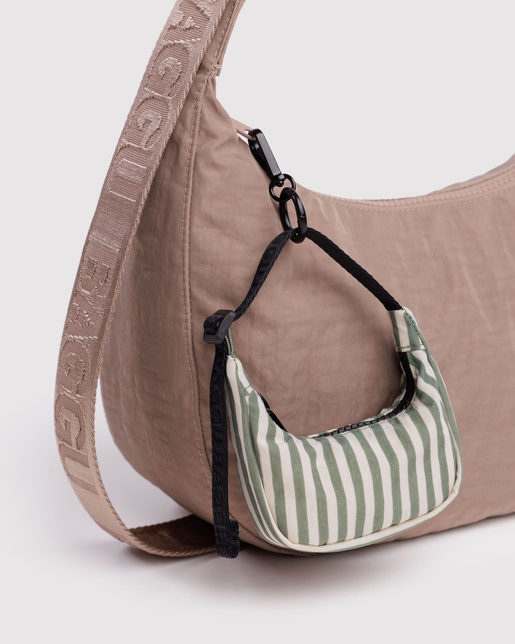 Crescent Bag Charm in Sage Stripe - Playful Bag Accessory