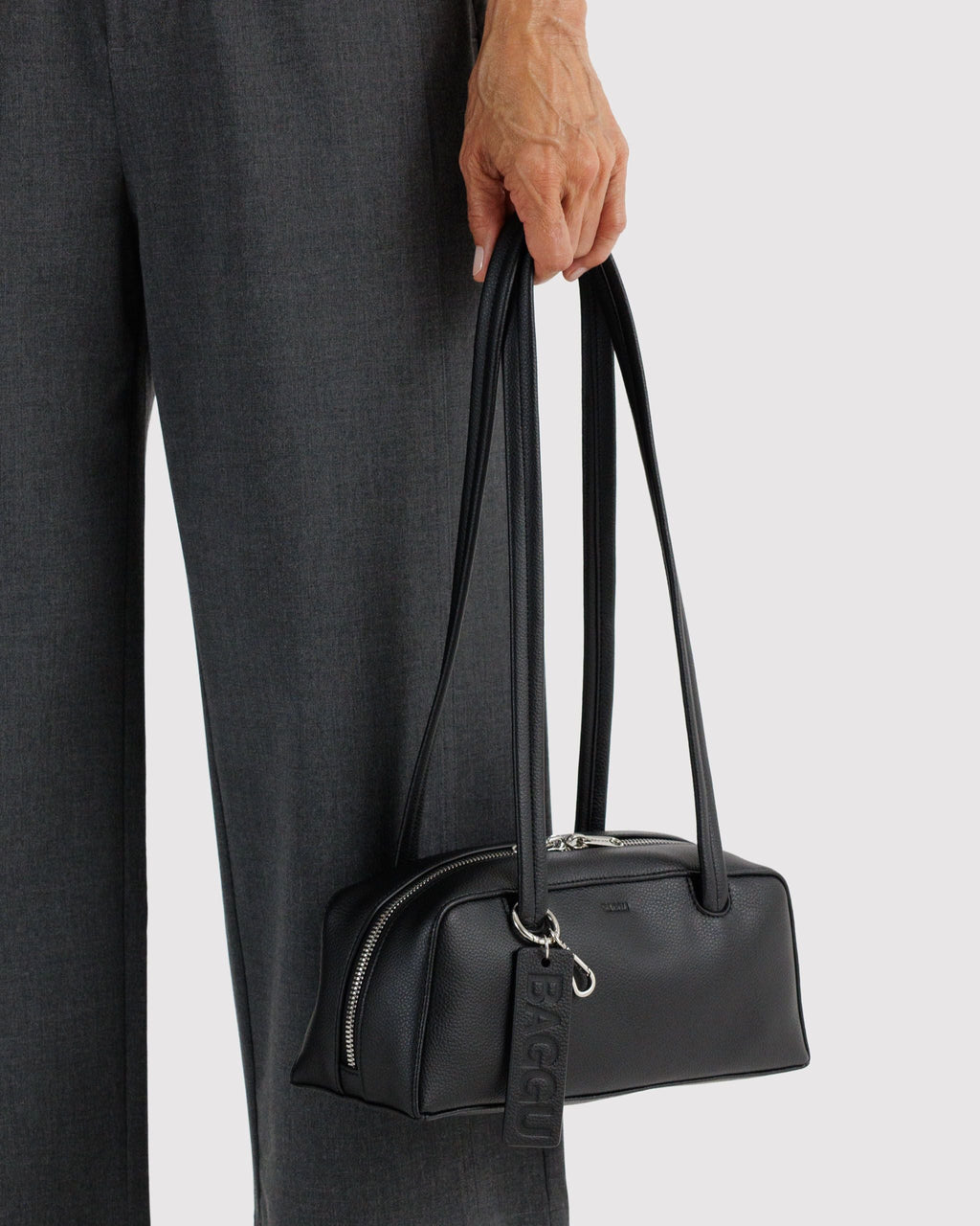 Small Recycled Leather Bowler Bag in Black - Hands Free Everyday Carry