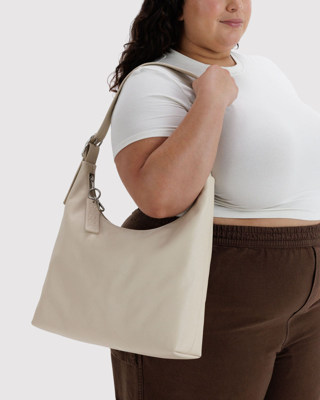 Recycled Leather Shoulder Bag in Stone - Hands Free Everyday Carry