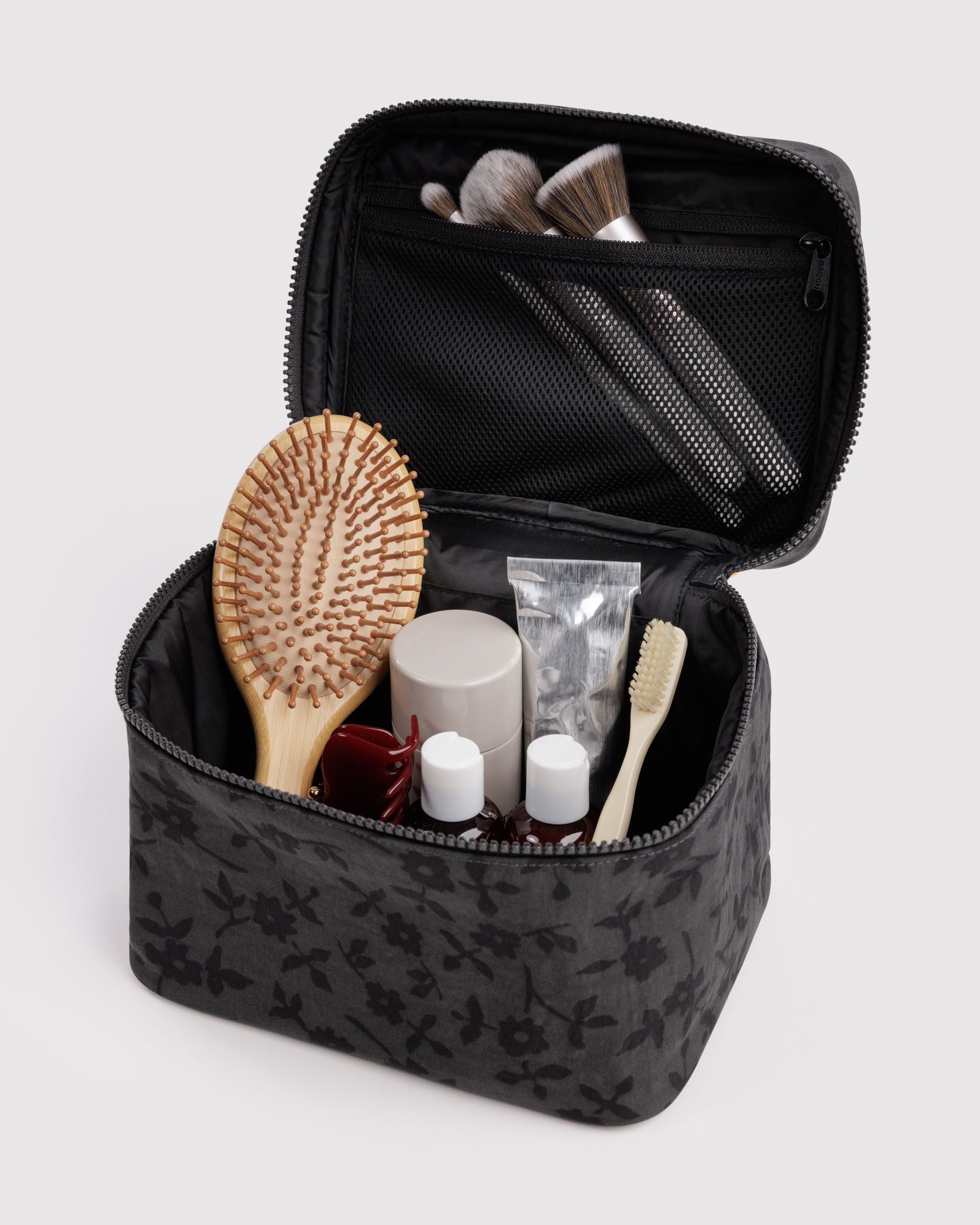 Large Cosmetic Case in Charcoal Ditsy Floral