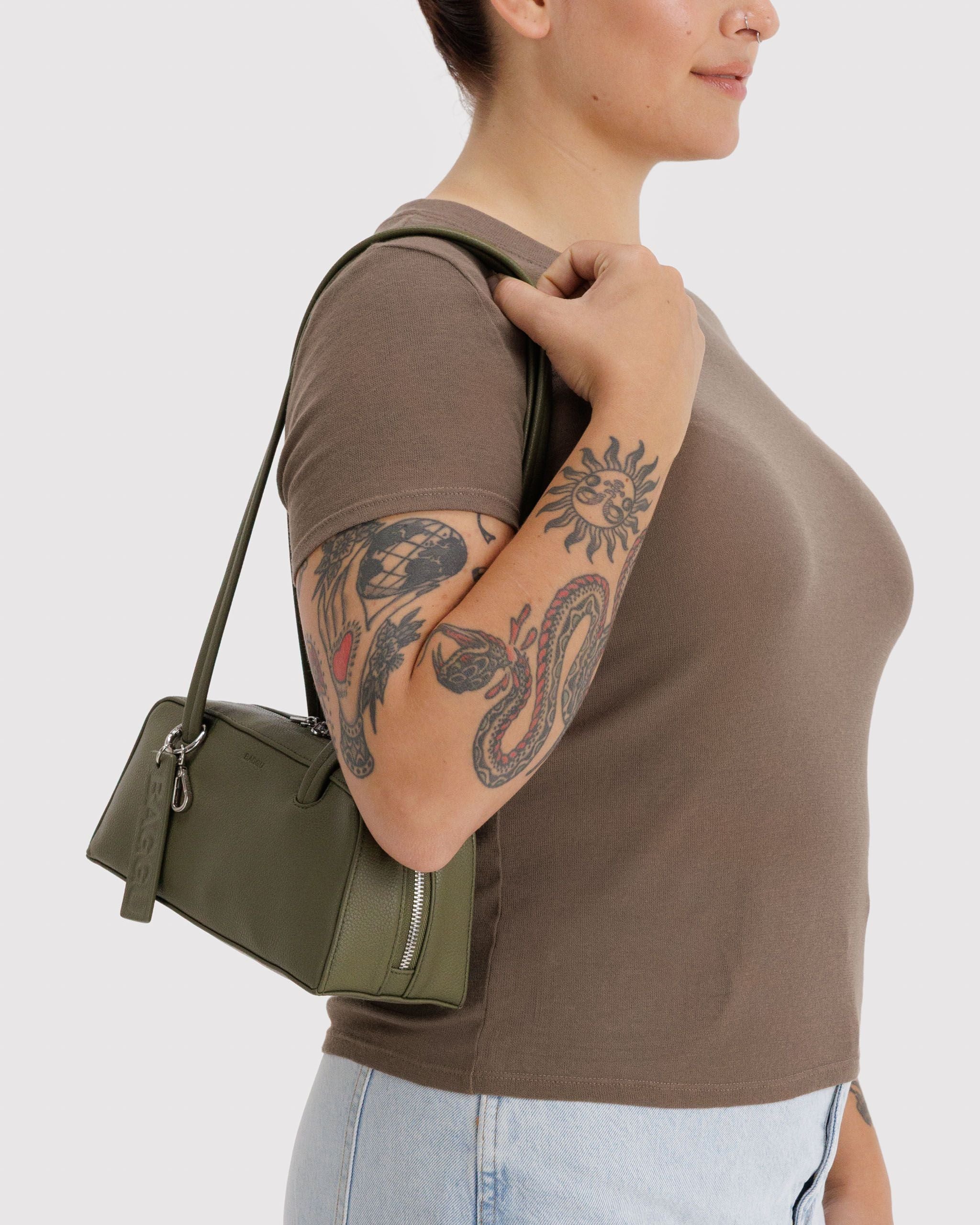 Small Recycled Leather Bowler Bag in Loden - Hands Free Everyday Carry