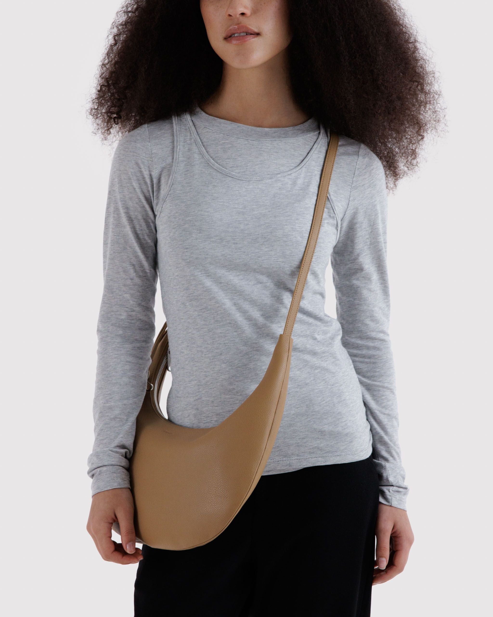 Medium Recycled Leather Flat Crescent in Dune