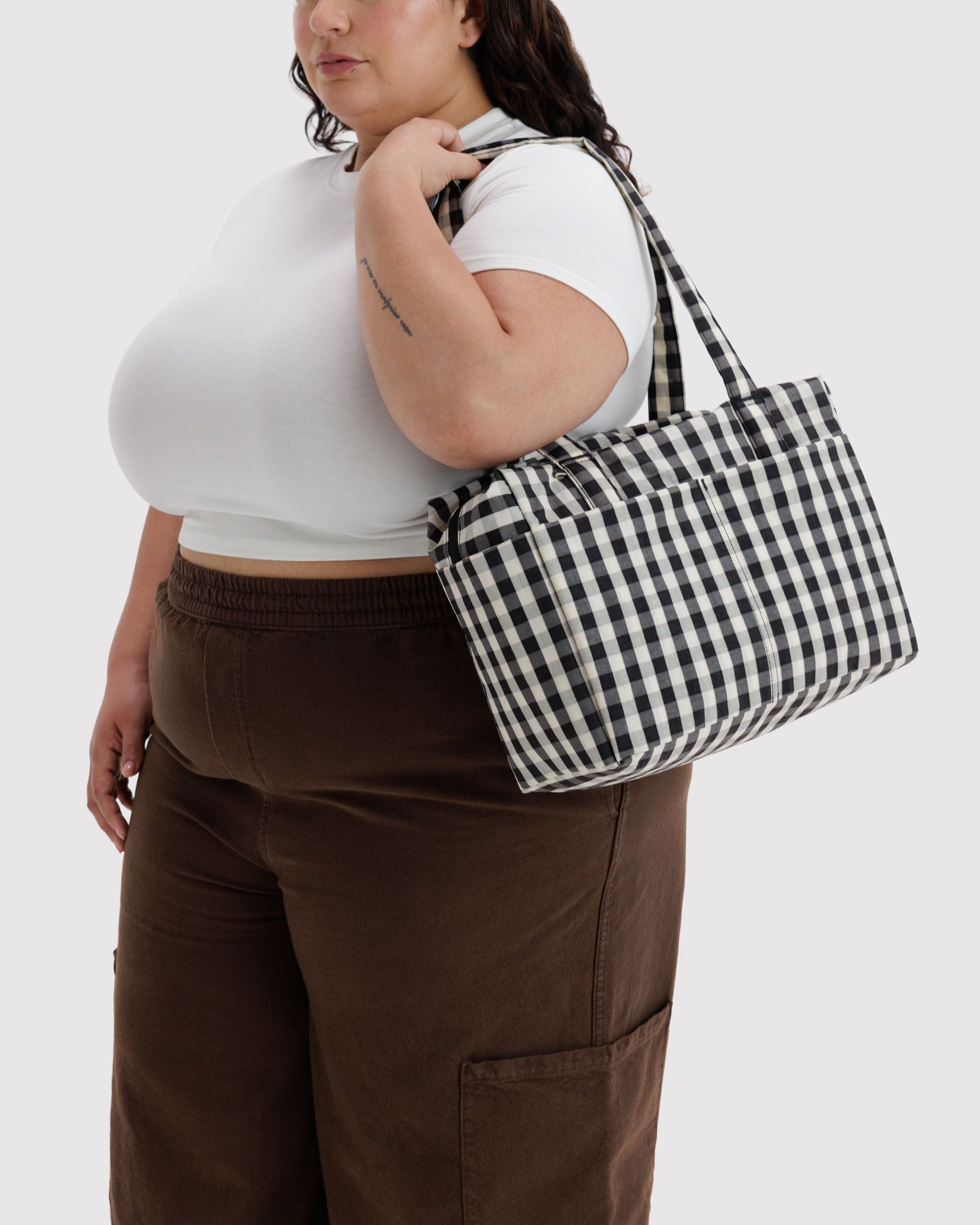 Everyday Cloud Bag in Black and Cream Gingham - Roomy Everyday Carry