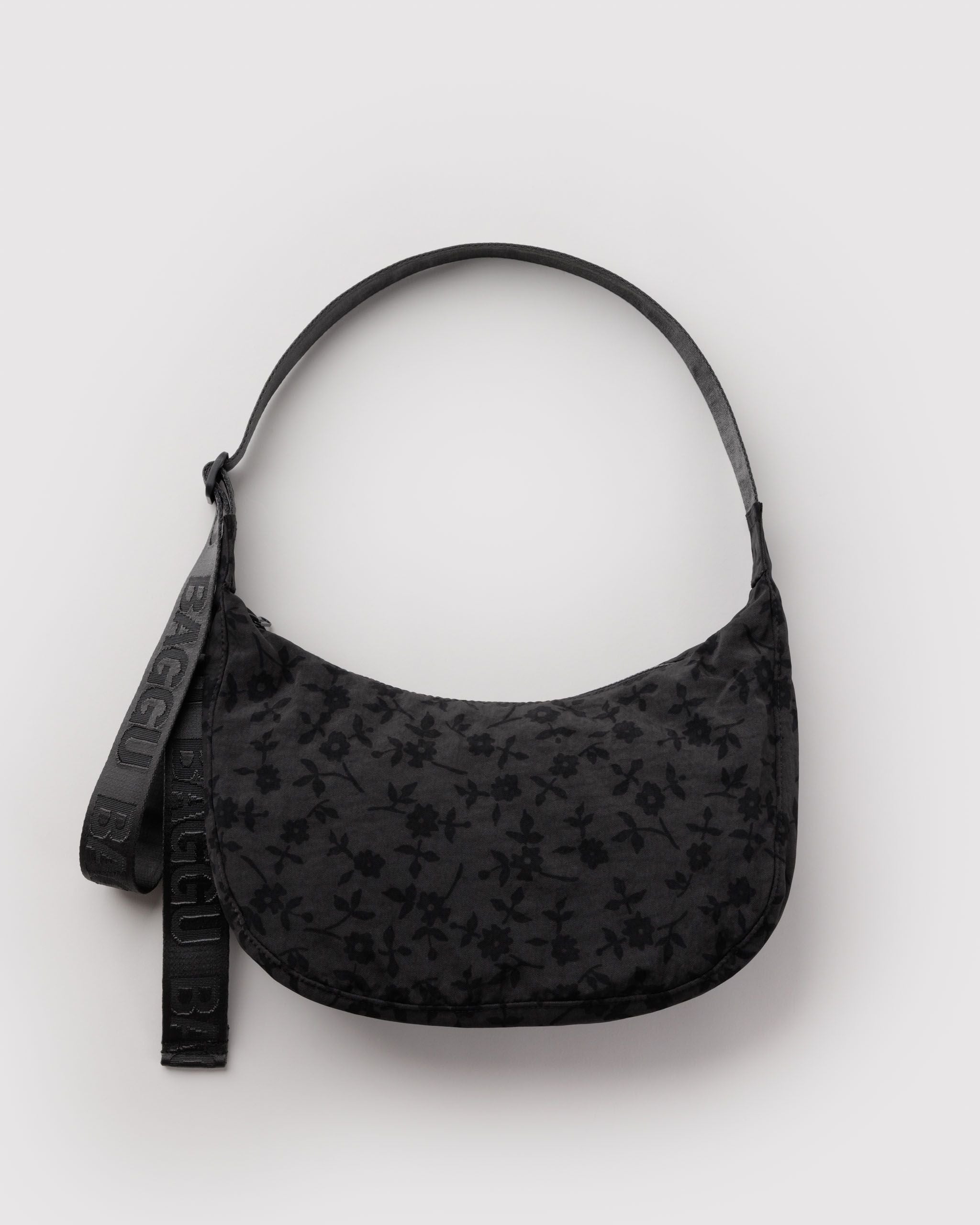 Medium Nylon Crescent Bag - Charcoal Ditsy Floral