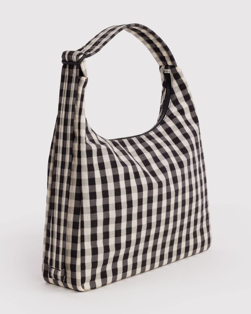 Nylon Shoulder Bag in Black and Cream Gingham