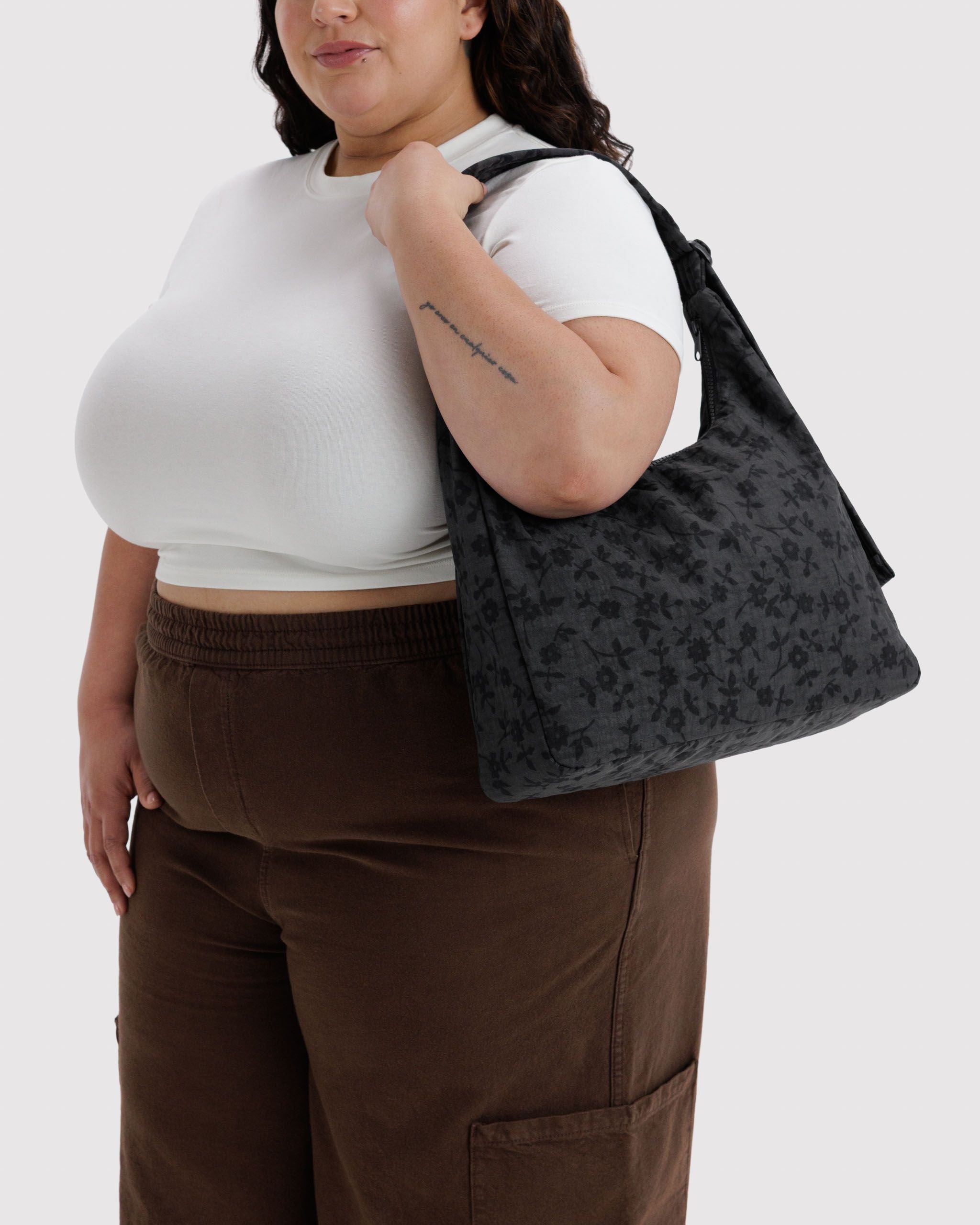 Nylon Shoulder Bag in Charcoal Ditsy Floral