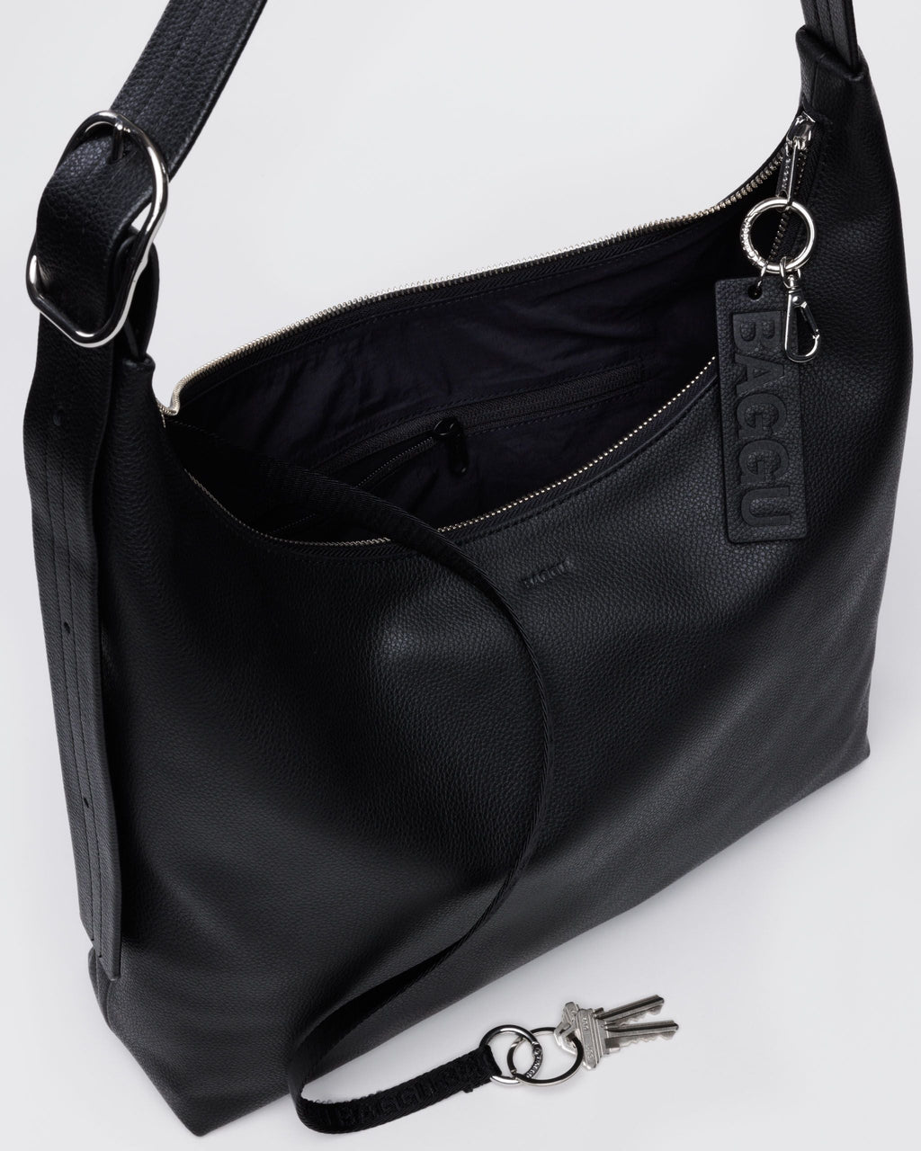 Recycled Leather Shoulder Bag in Black - Hands Free Everyday Carry