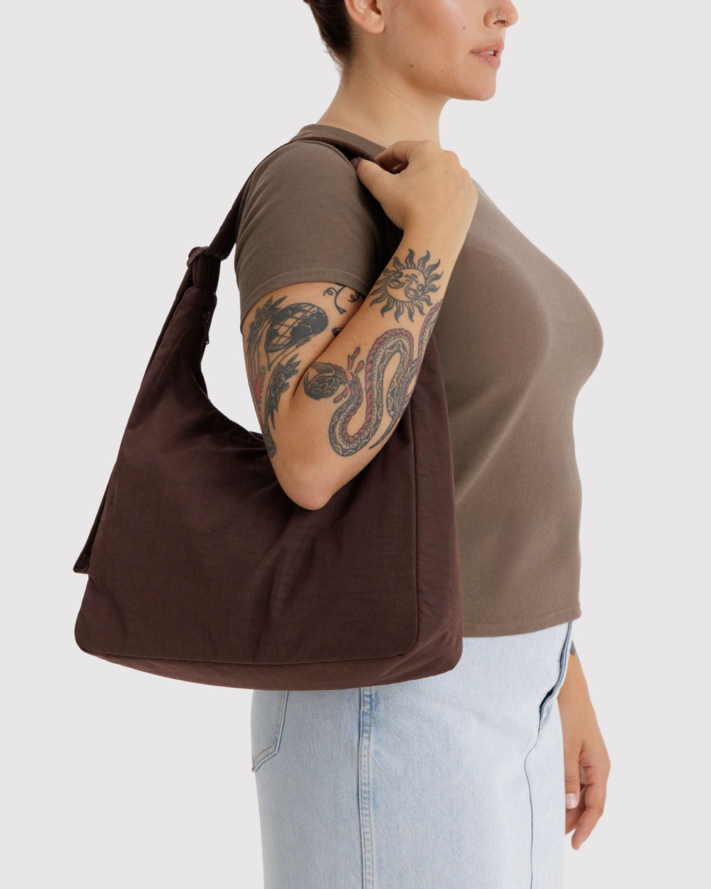 Nylon Shoulder Bag in Coffee - Hands Free Everyday Carry