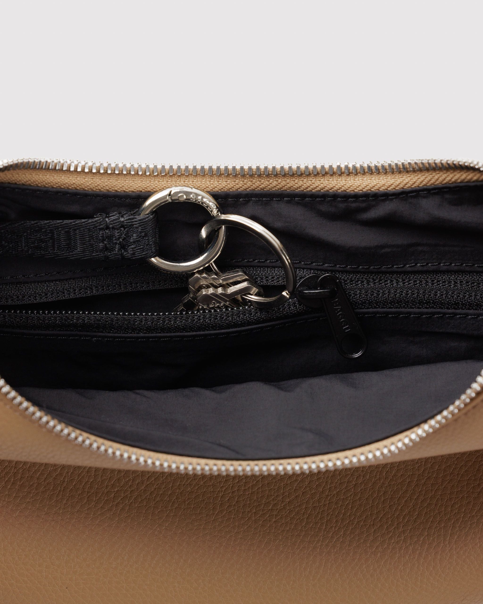 Small Recycled Leather Flat Crescent in Dune