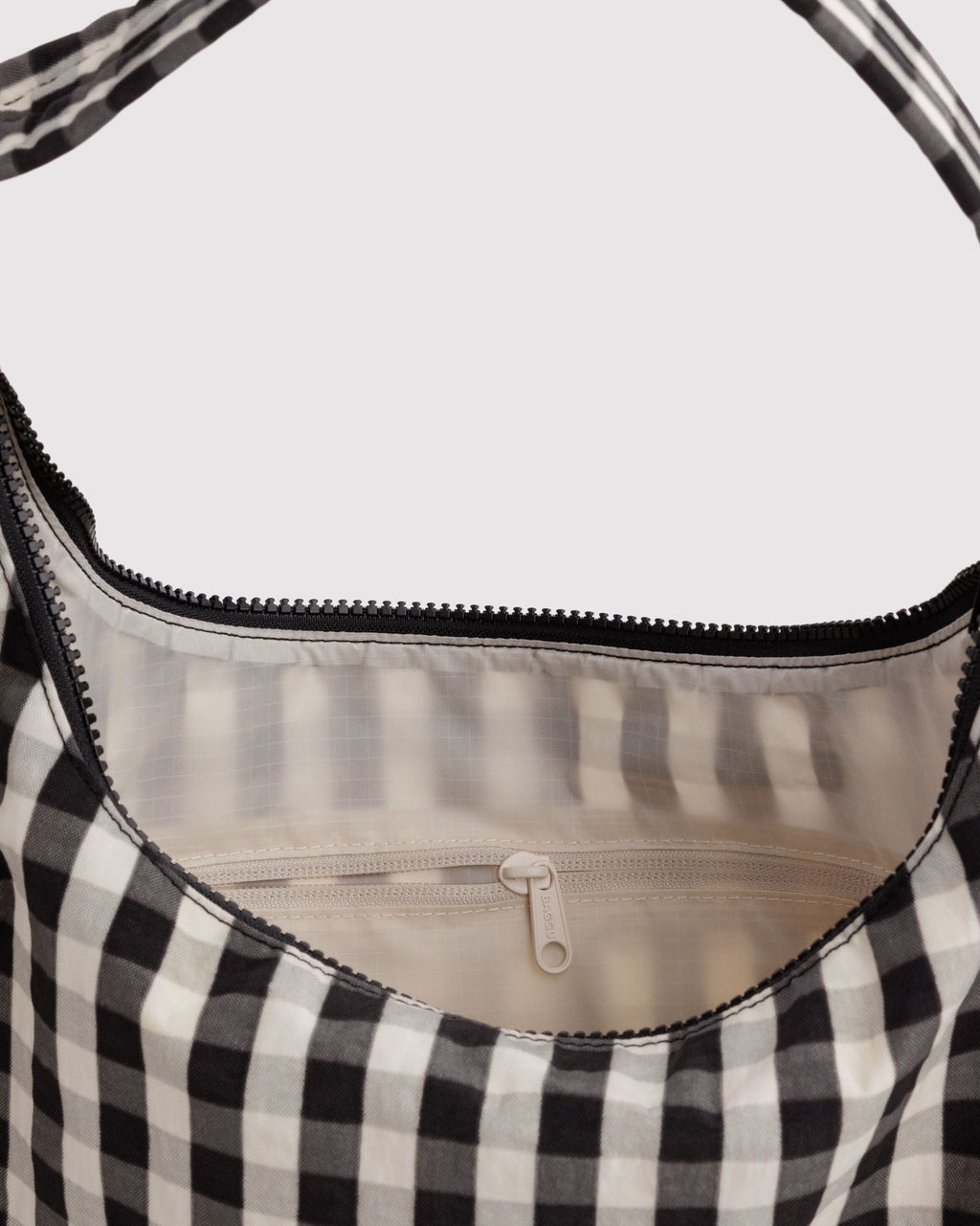 Nylon Shoulder Bag in Black and Cream Gingham