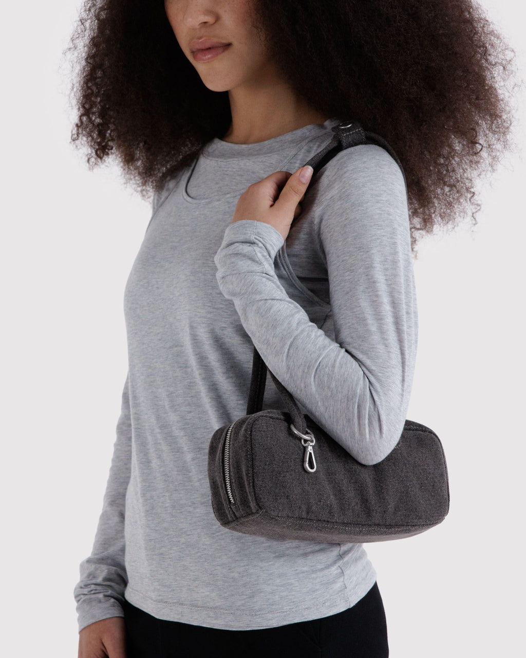 Small Denim Bowler Bag in Washed Black Denim