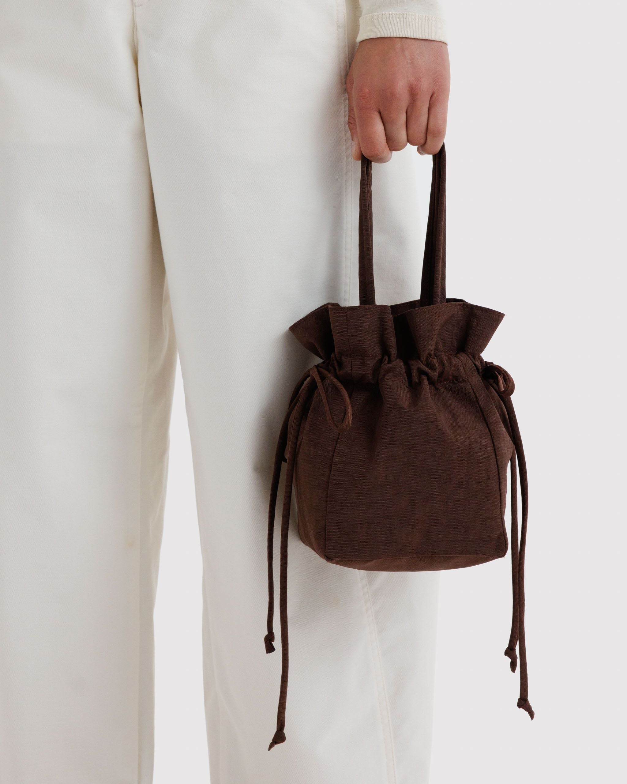 Nylon Drawstring Bag in Coffee - Hands Free Everyday Carry