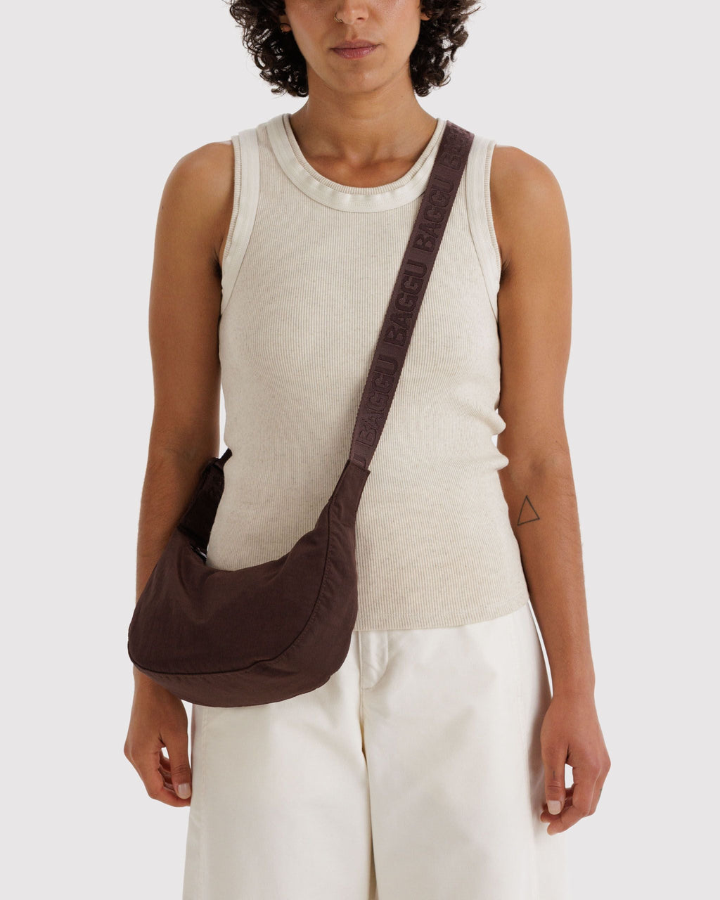 Small Nylon Crescent Bag in Coffee - Hands Free Everyday Carry