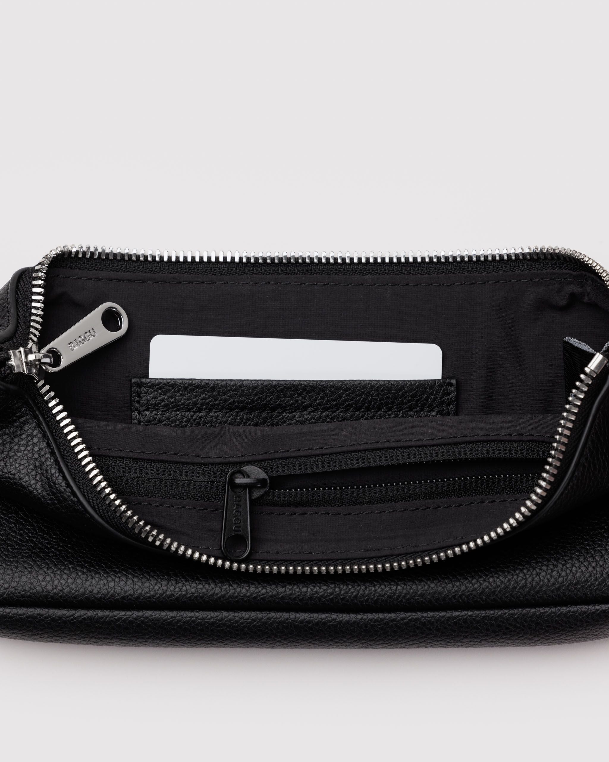 Recycled Leather Pochette in Black - Hands Free Everyday Carry