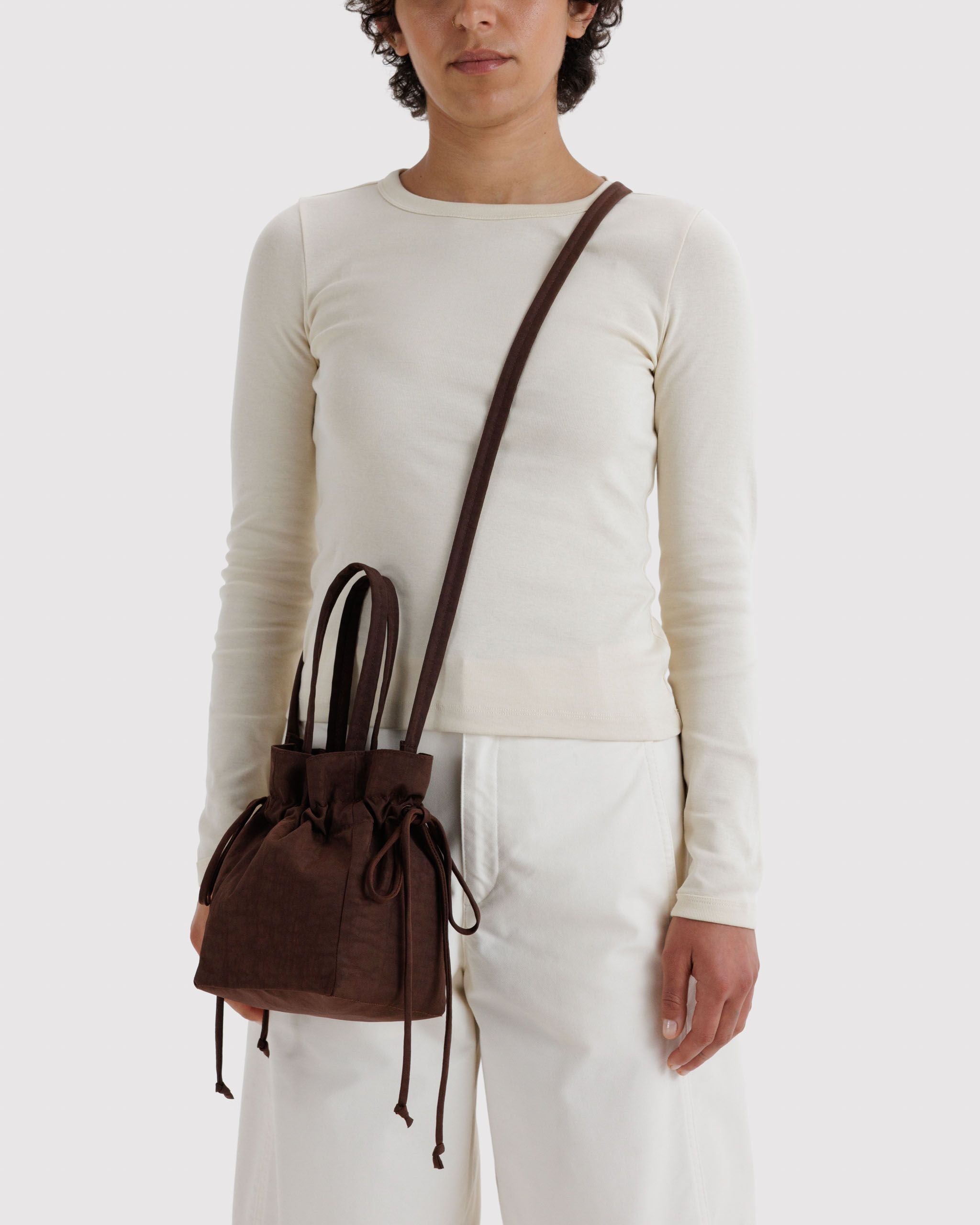 Nylon Drawstring Bag in Coffee - Hands Free Everyday Carry