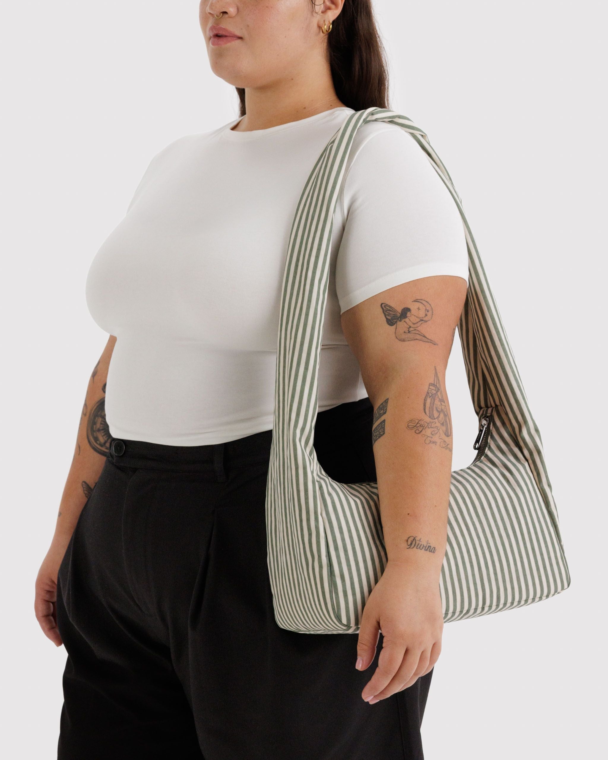 Nylon Meringue Bag in Sage Stripe - Hands Free Everyday Carry