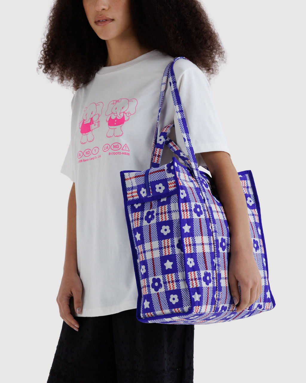 Large Nylon Market Bag in Market Plaid Blue - Reusable Everyday Carry