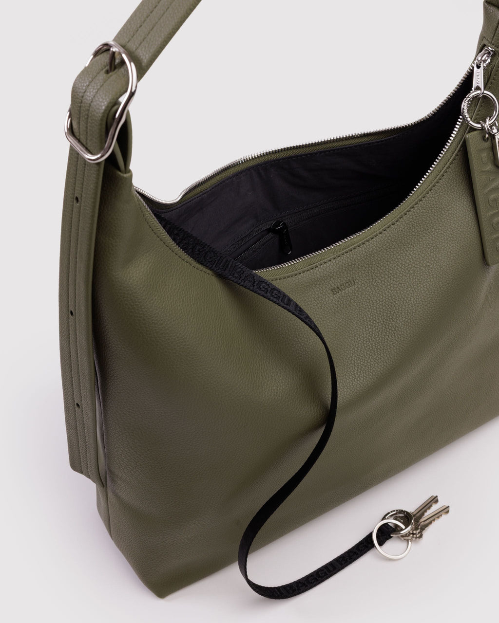 Recycled Leather Shoulder Bag in Loden - Hands Free Everyday Carry