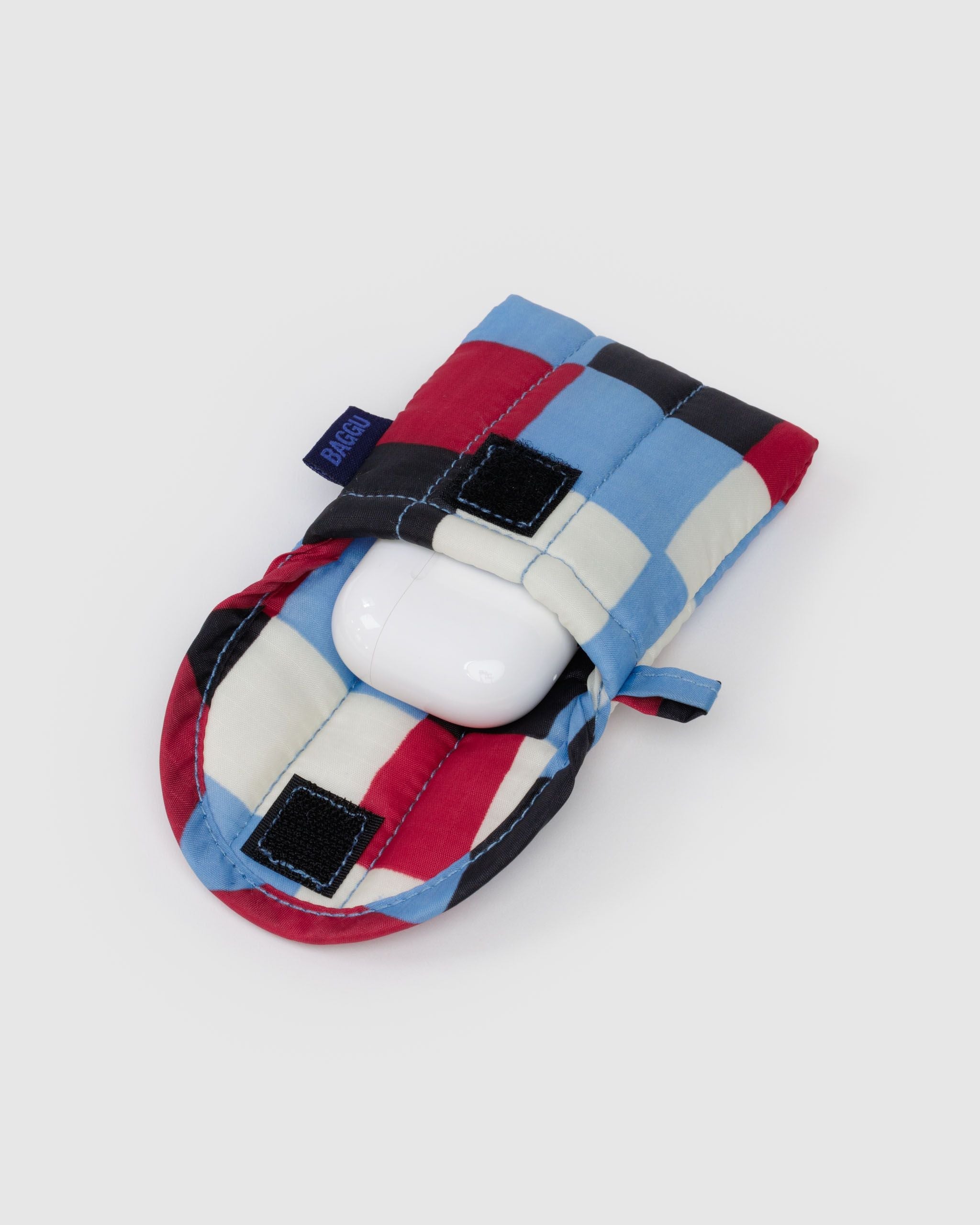 Puffy Earbuds Case in Painted Check - Soft Protective Storage