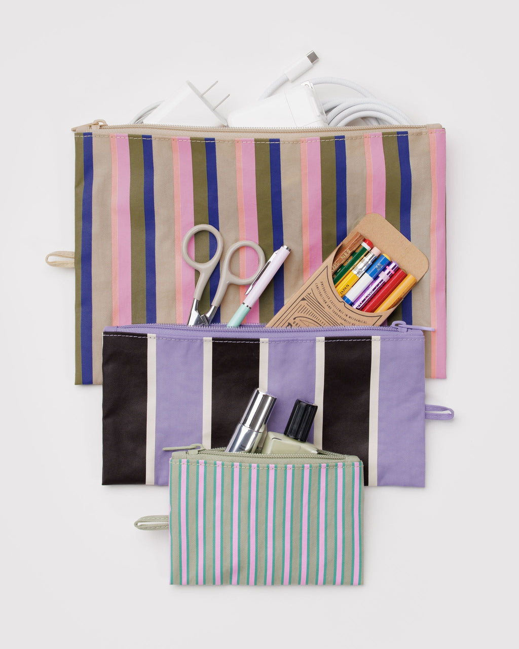 Flat Pouch Set in Candy Shop Stripes - Easy Packing and Storage