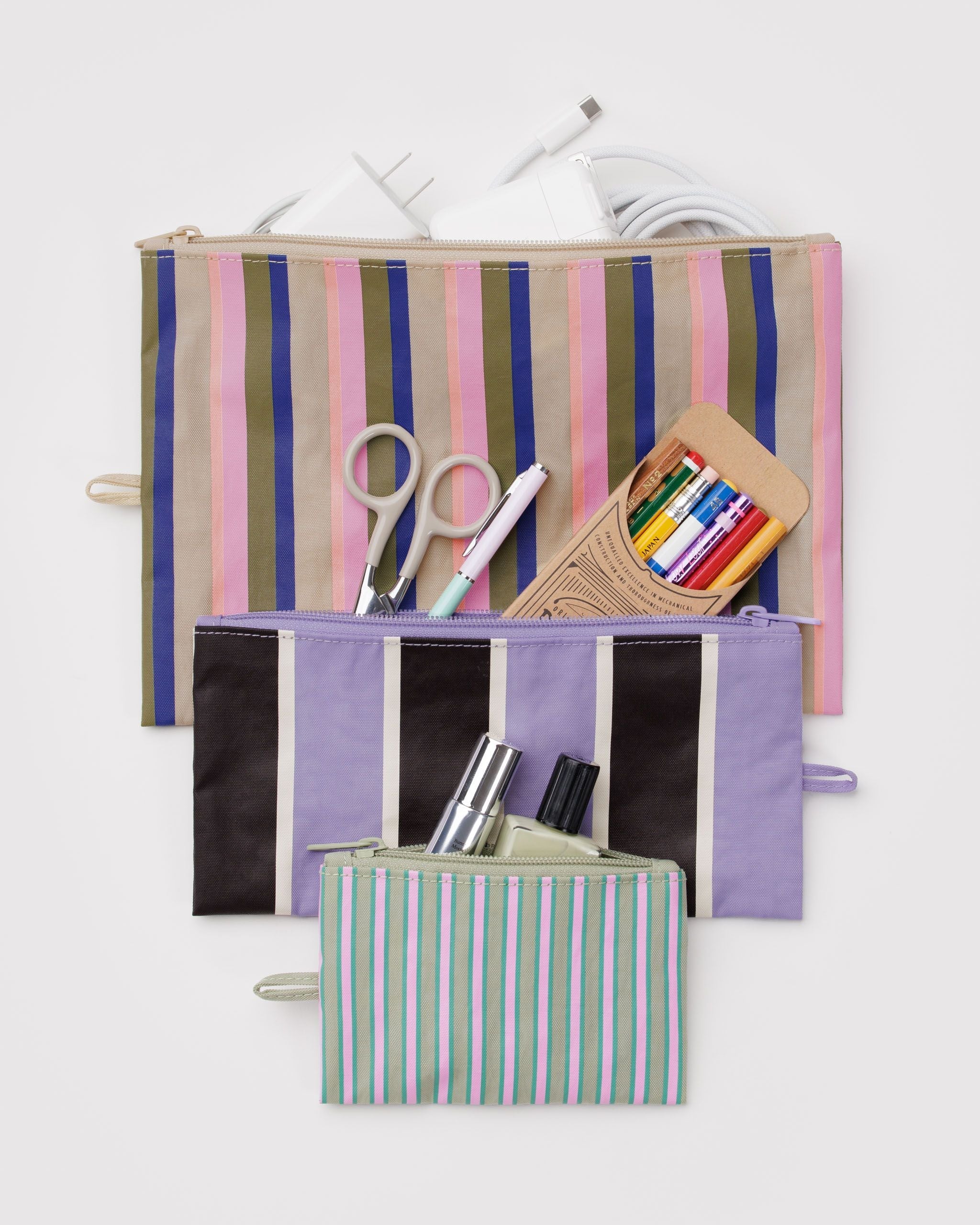Flat Pouch Set in Candy Shop Stripes - Easy Packing and Storage