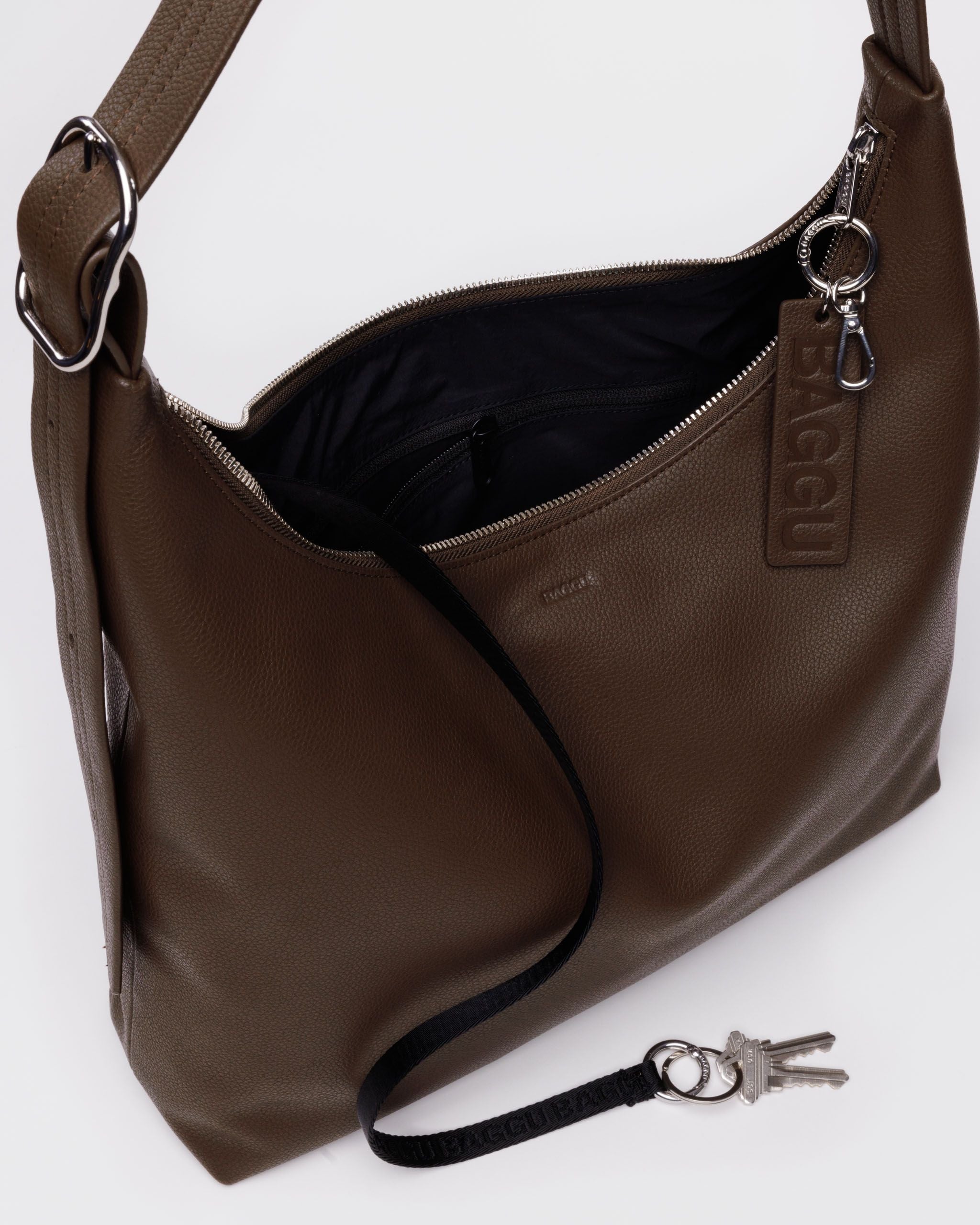 Recycled Leather Shoulder Bag in Brown - Hands Free Everyday Carry