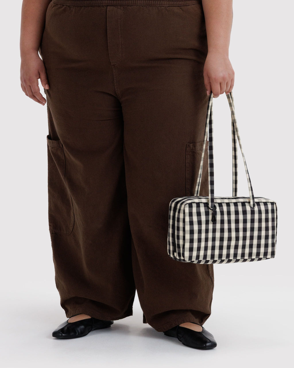 Nylon Bowler Bag in Black and Cream Gingham