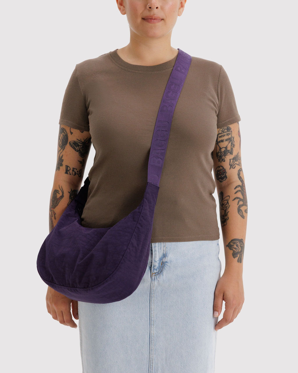 Medium Nylon Crescent Bag in Fig - Hands Free Everyday Carry
