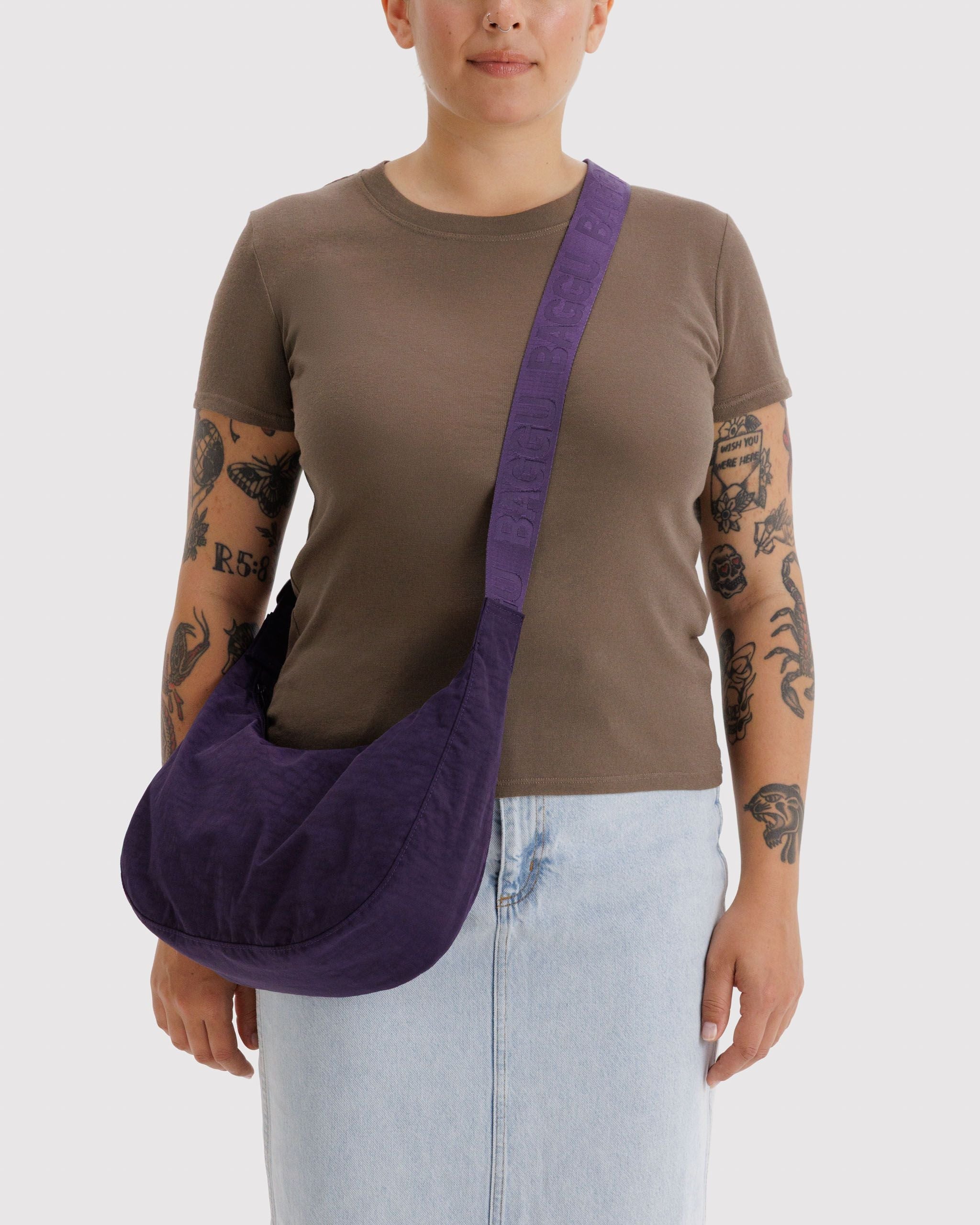 Medium Nylon Crescent Bag in Fig - Hands Free Everyday Carry