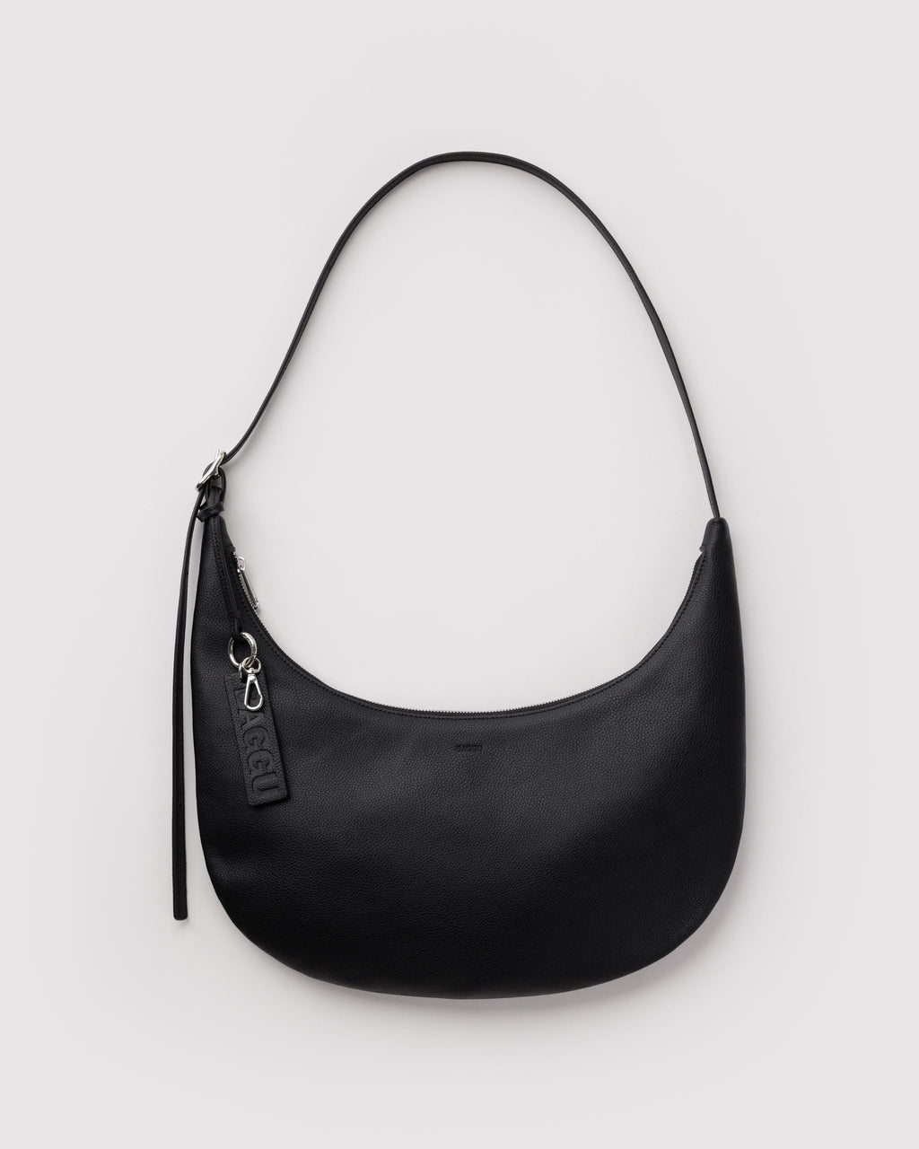 Medium Recycled Leather Flat Crescent - Black