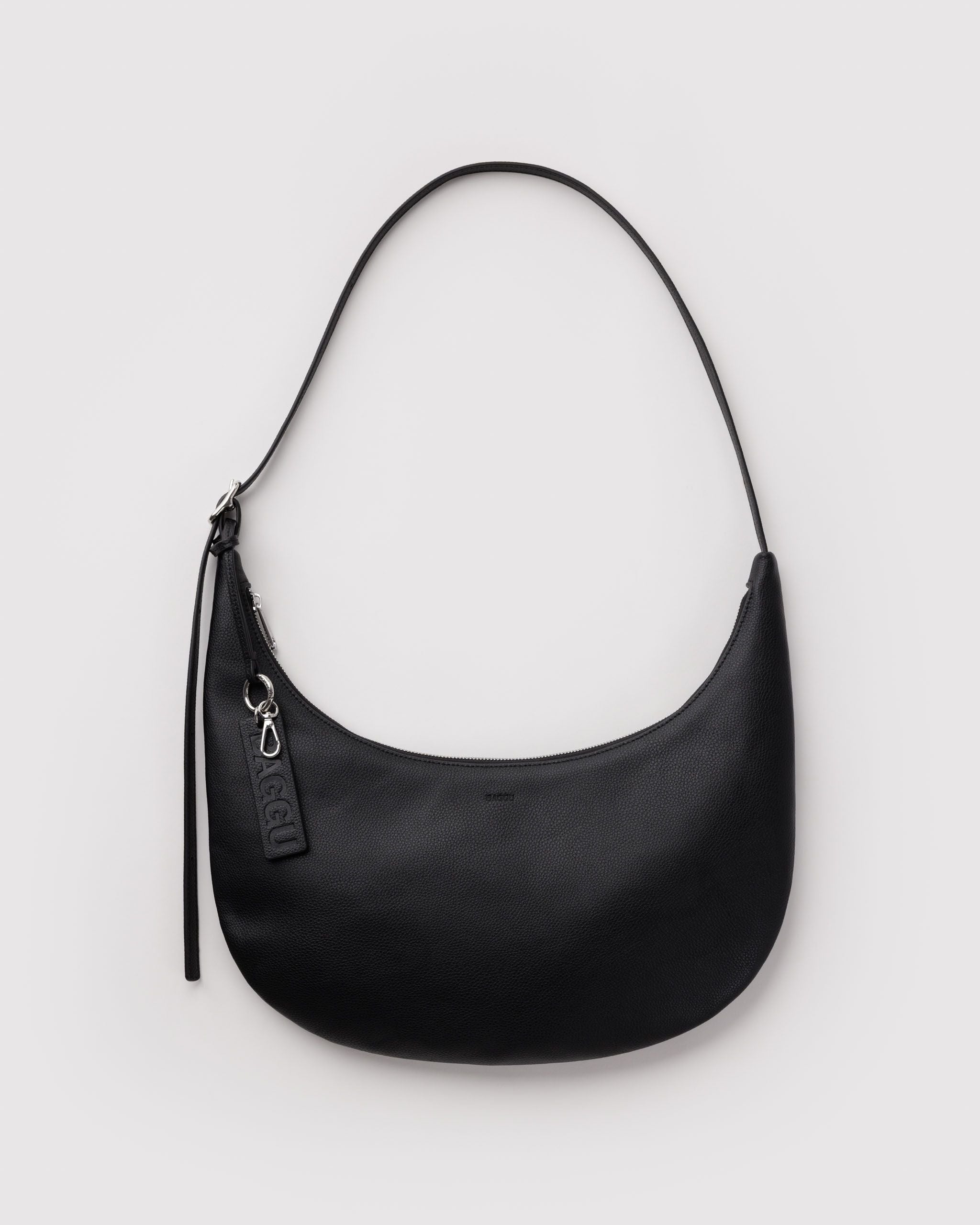Medium Recycled Leather Flat Crescent - Black