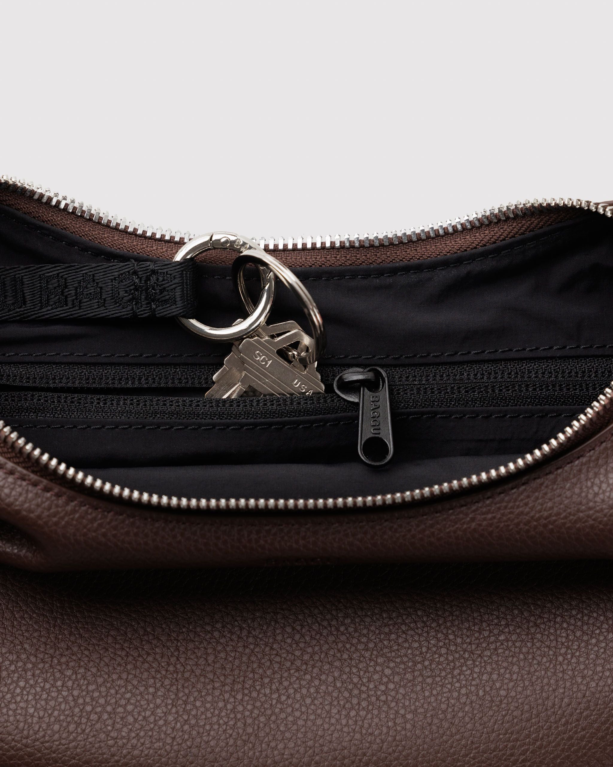 Small Recycled Leather Flat Crescent in Brown
