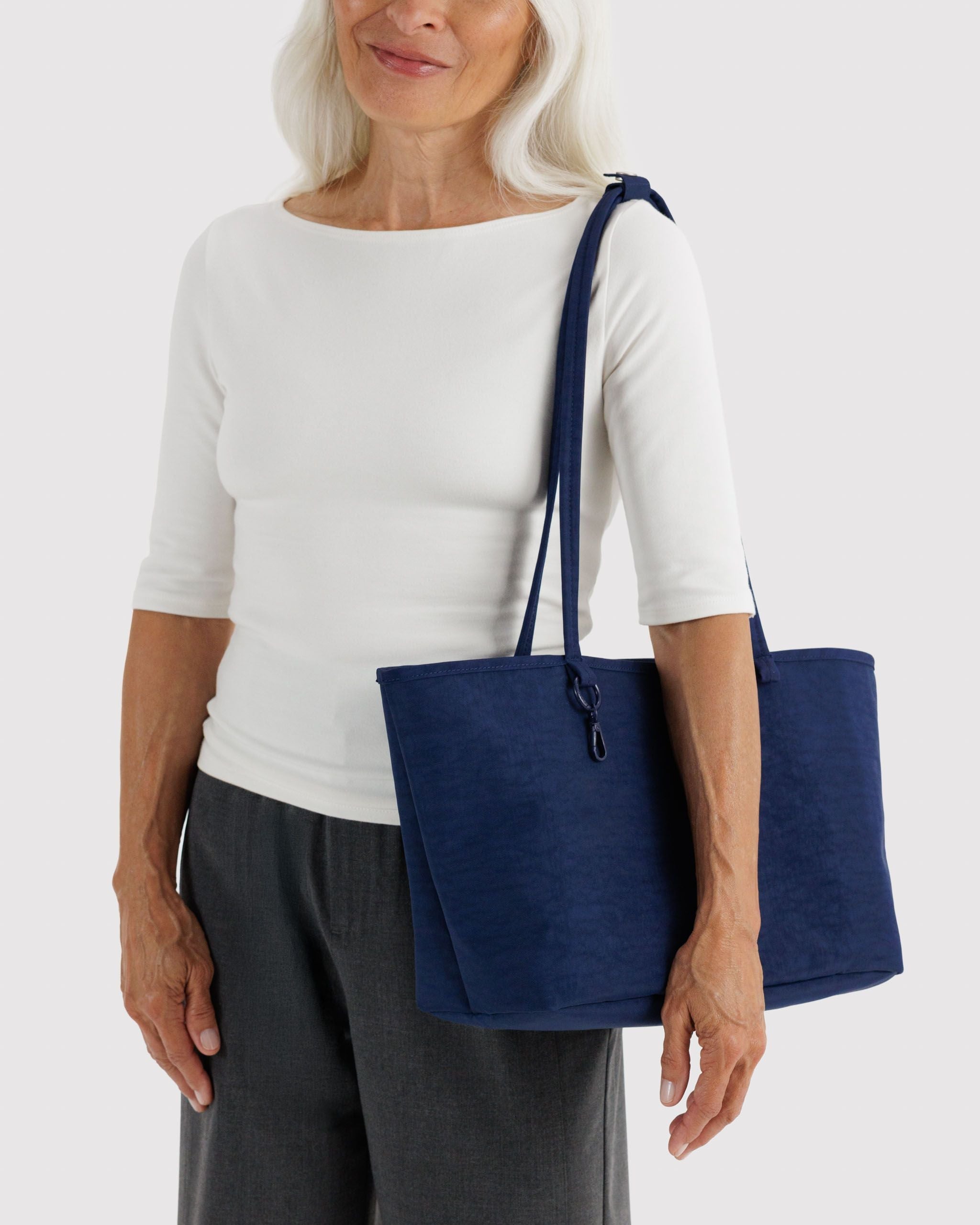 Medium Nylon Reversible Tote in Navy Mix - Roomy Everyday Carry