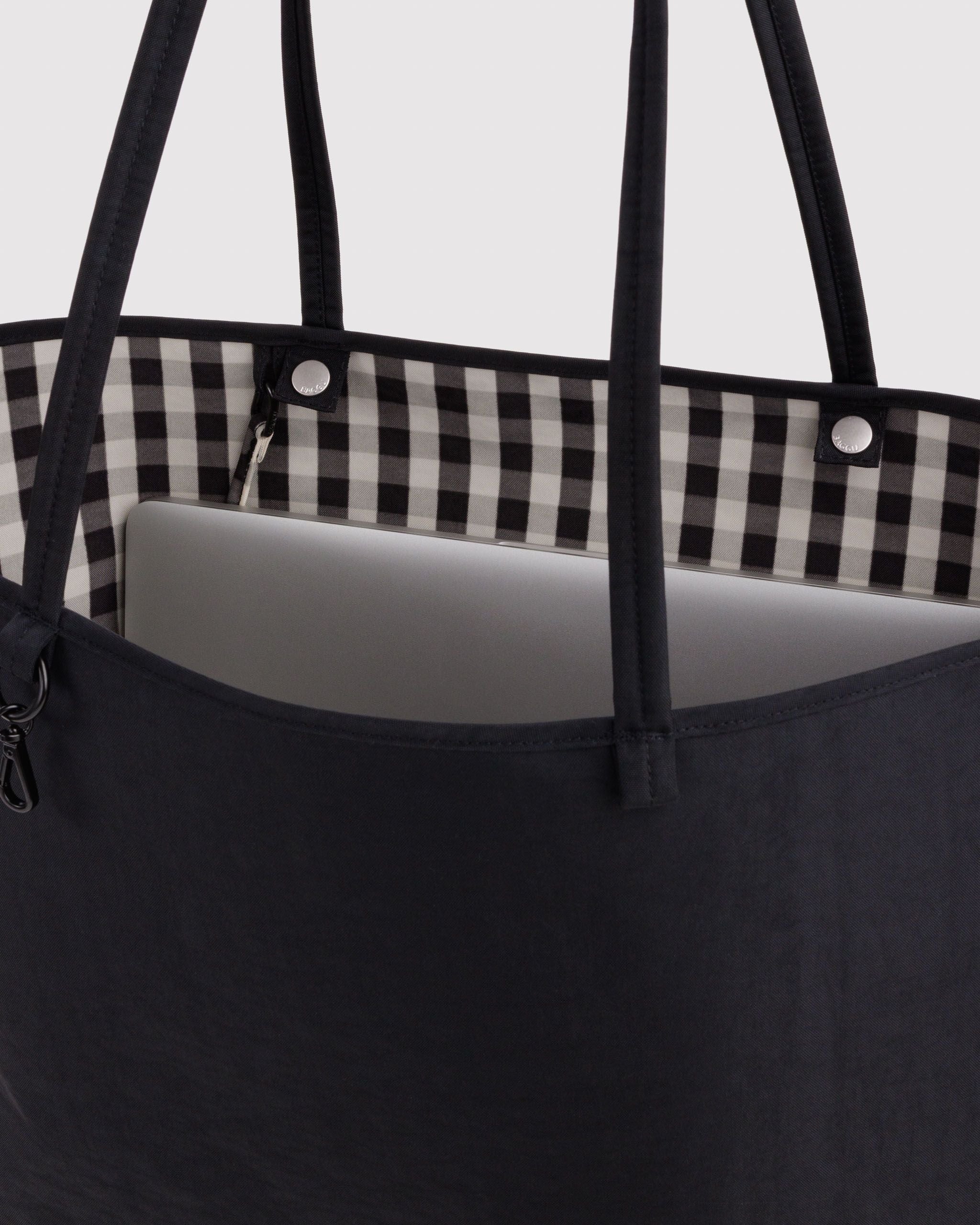 Large Nylon Reversible Tote in Black Mix - Roomy Everyday Carry