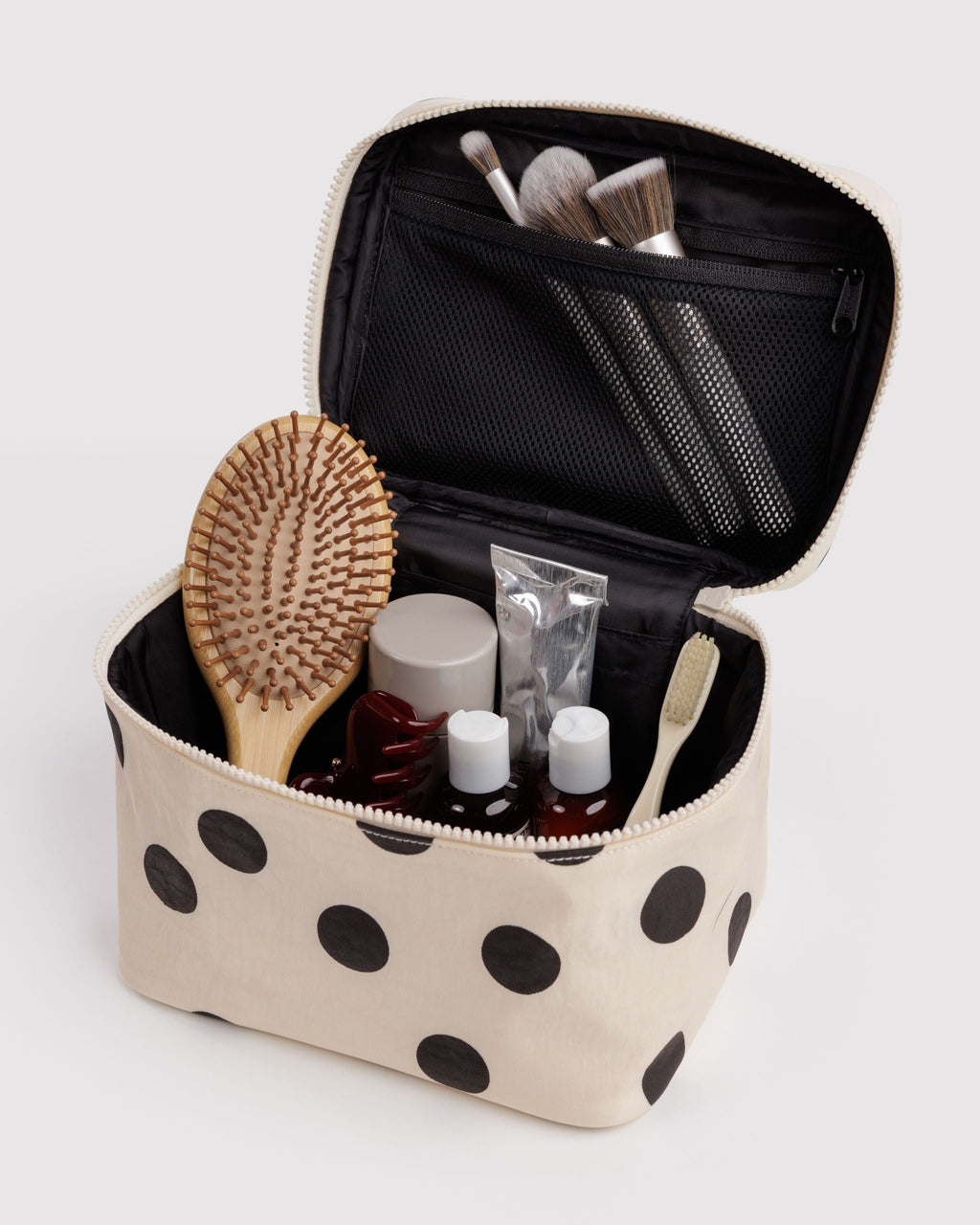Large Cosmetic Case in Cream and Black Polka Dot
