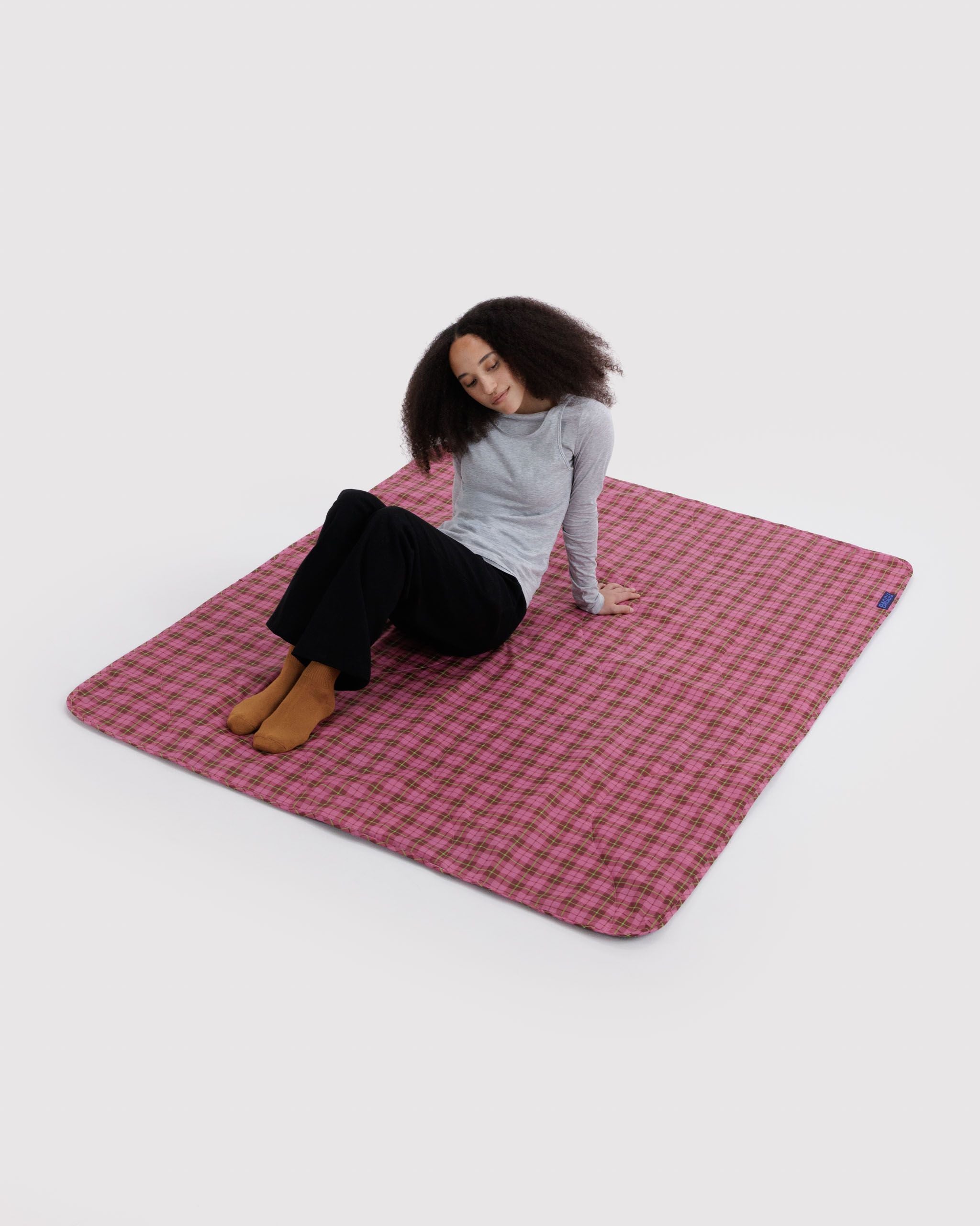 Puffy Picnic Blanket in Azalea Pink Tartan