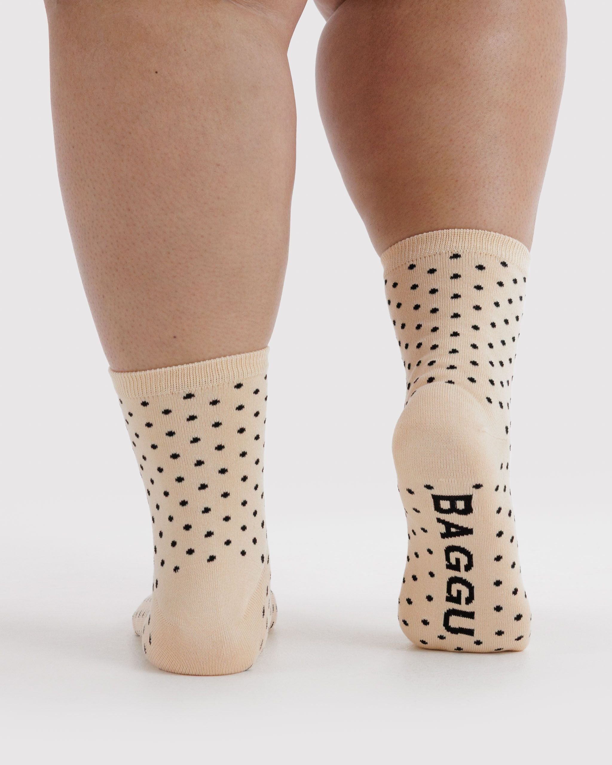 Crew Sock in Micro Cream and Black Polka Dot