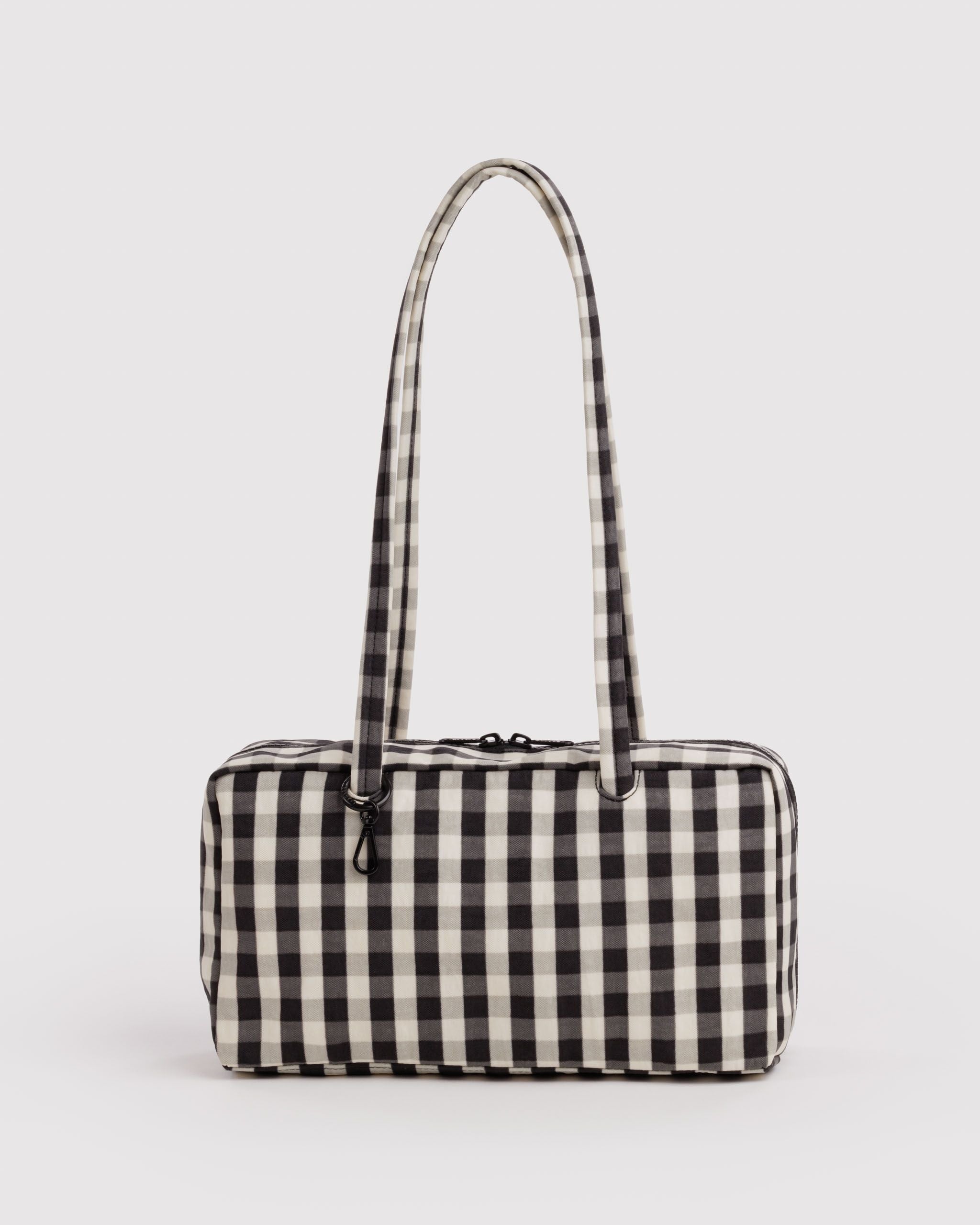 Nylon Bowler Bag - Black And Cream Gingham