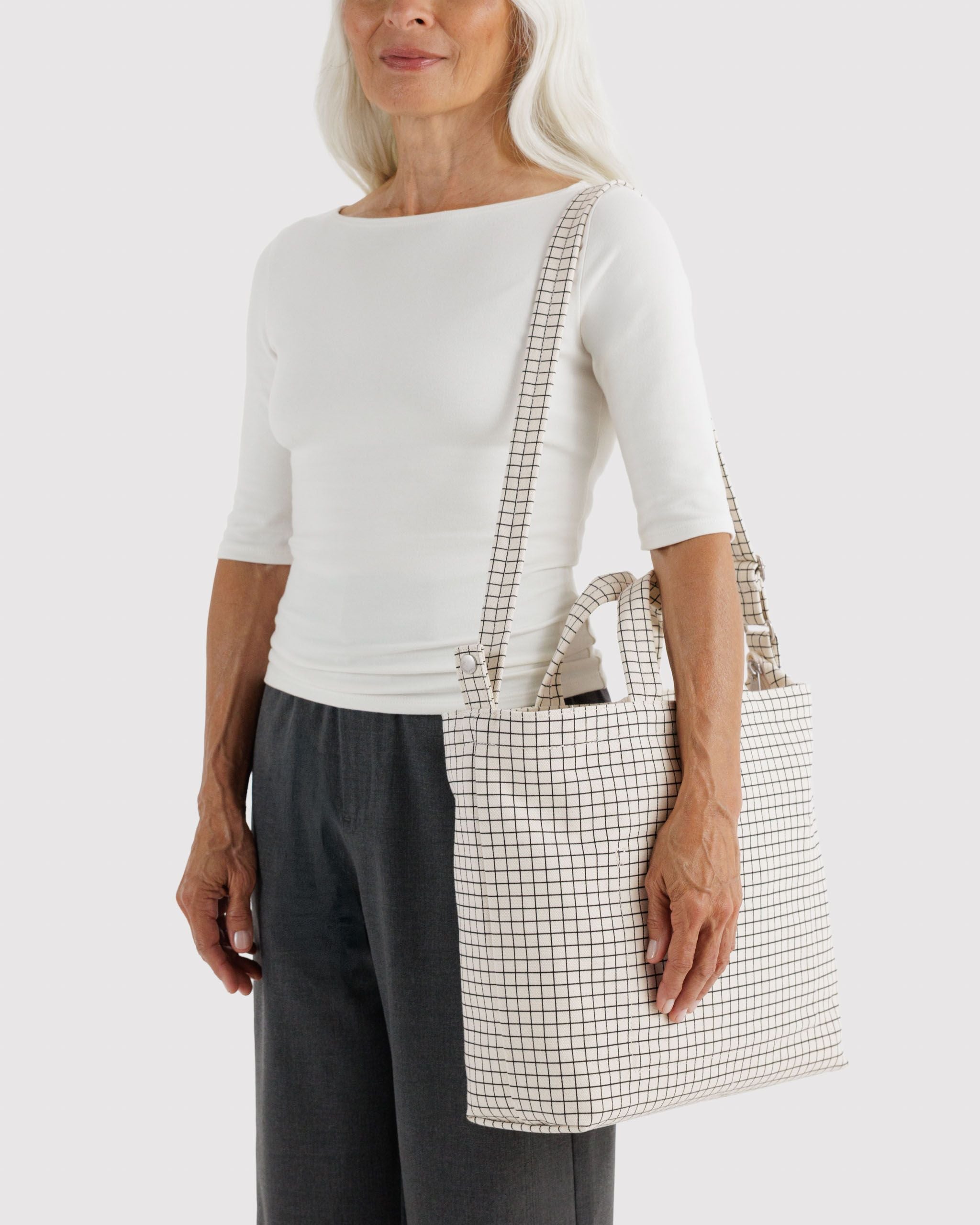 Horizontal Zip Duck Bag in Natural Grid - Roomy Everyday Carry