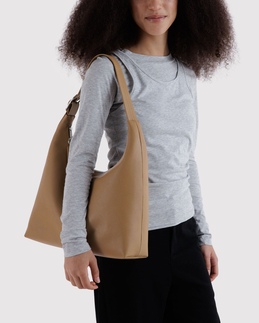 Recycled Leather Shoulder Bag in Dune - Hands Free Everyday Carry