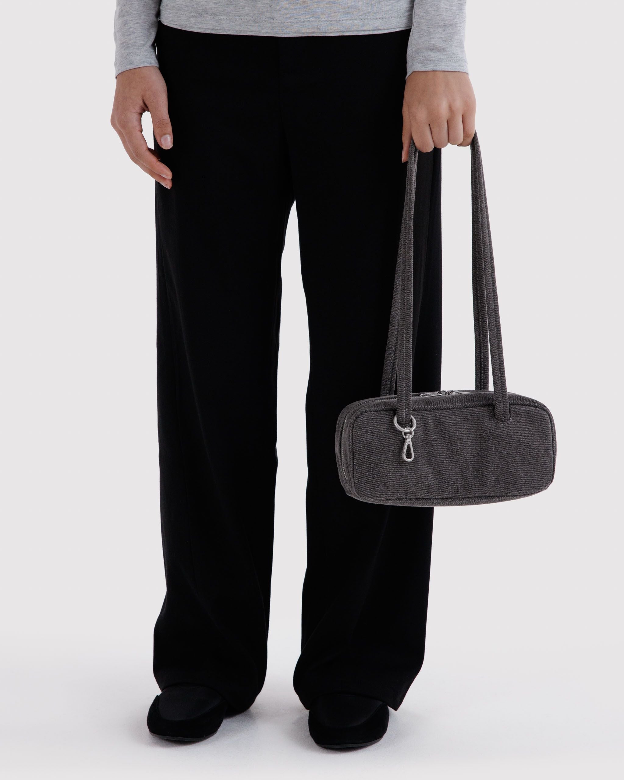 Small Denim Bowler Bag in Washed Black Denim