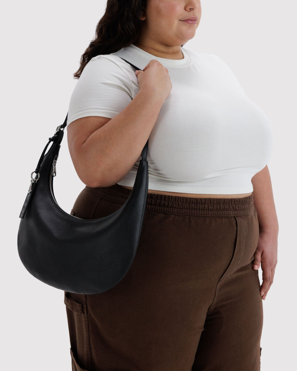 Medium Recycled Leather Flat Crescent in Black