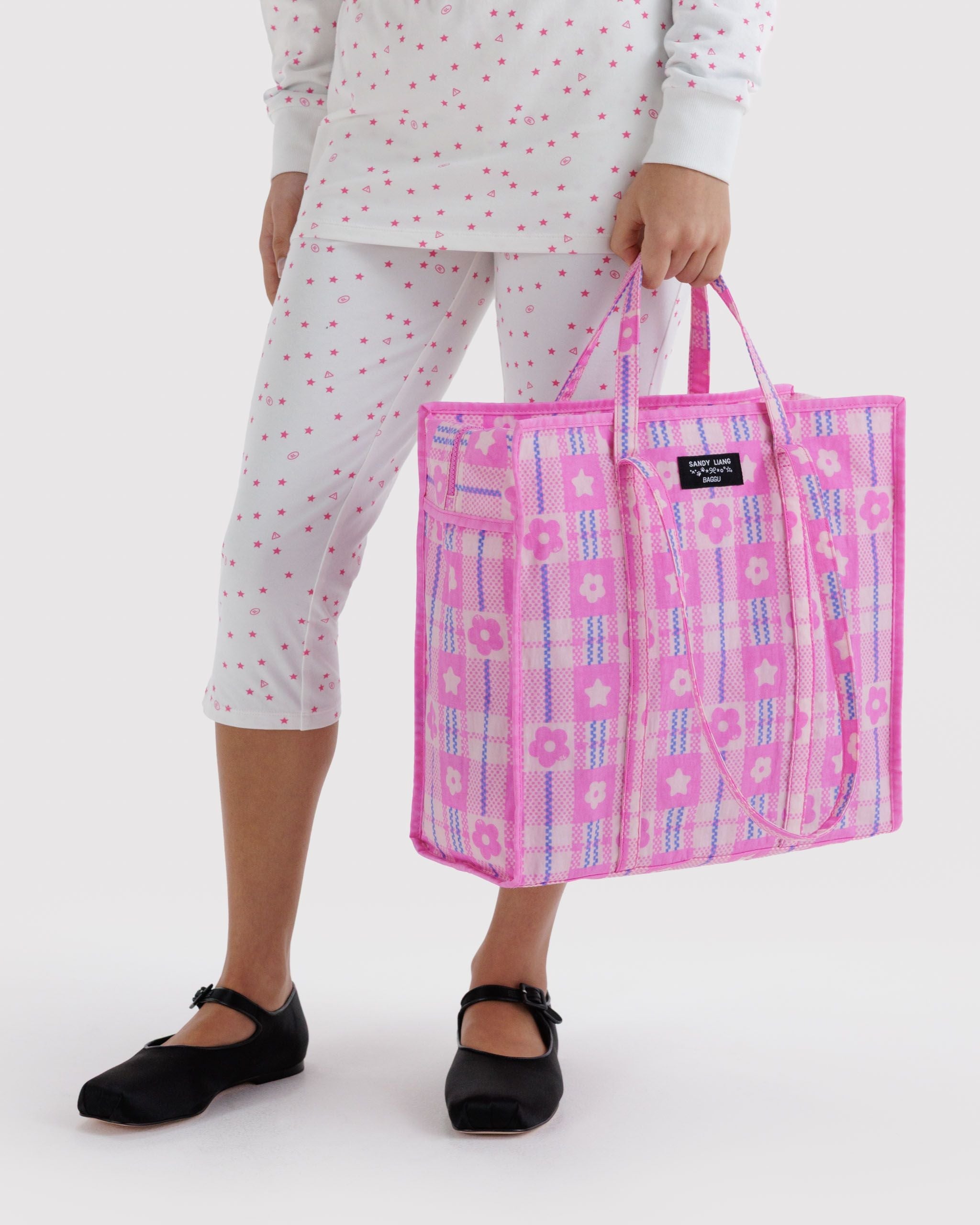 Large Nylon Market Bag in Market Plaid Pink - Reusable Everyday Carry