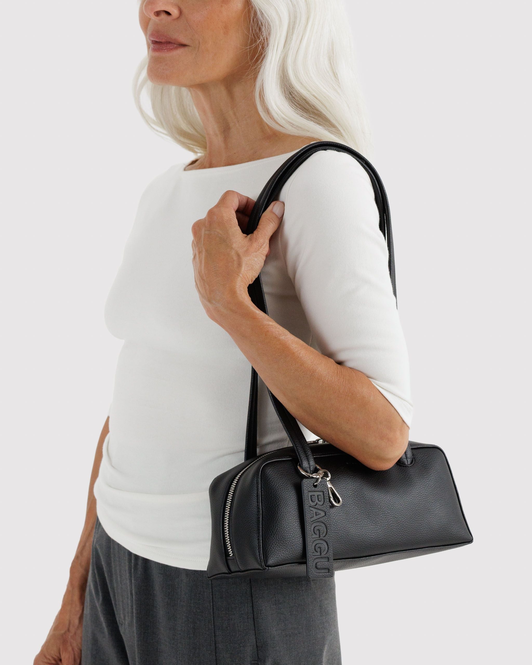 Small Recycled Leather Bowler Bag in Black - Hands Free Everyday Carry