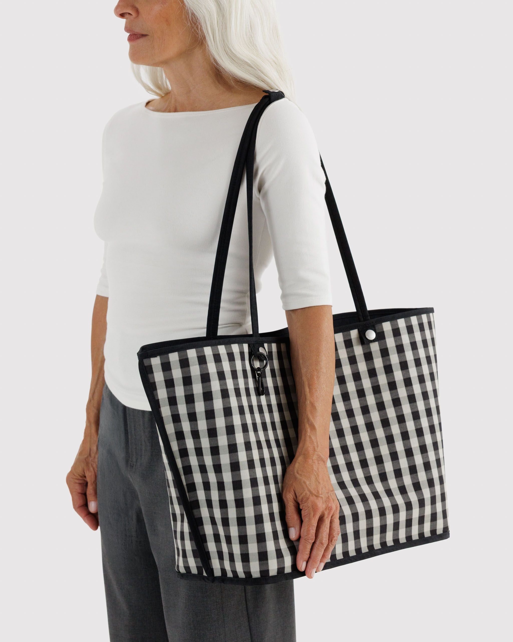 Large Nylon Reversible Tote in Black Mix - Roomy Everyday Carry