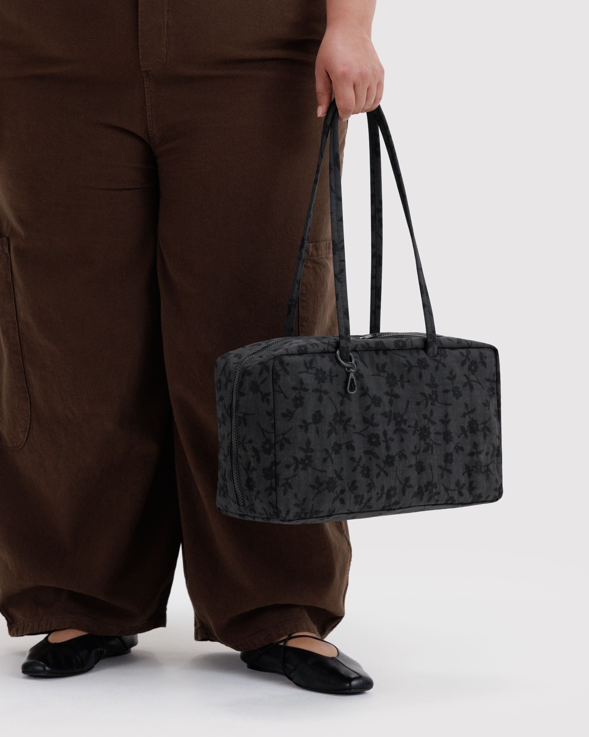Medium Nylon Bowler Bag in Charcoal Ditsy Floral